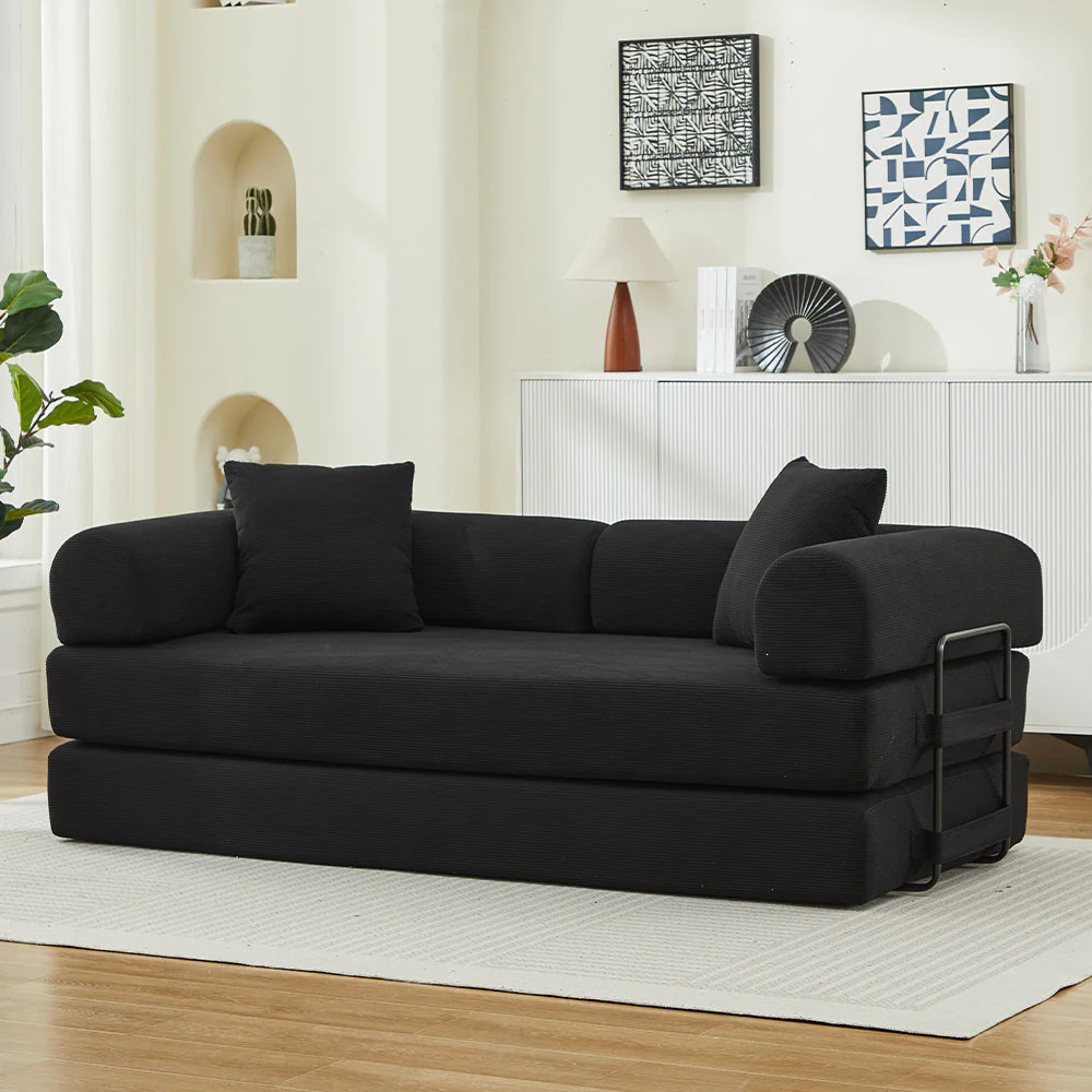 Folding Sofa Bed with Corduroy Upholstery and 2 Pillows - Image 15