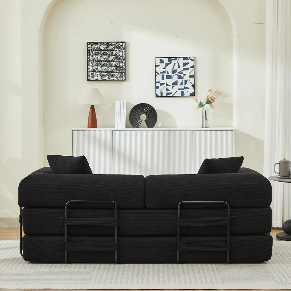 Folding Sofa Bed with Corduroy Upholstery and 2 Pillows - Image 7