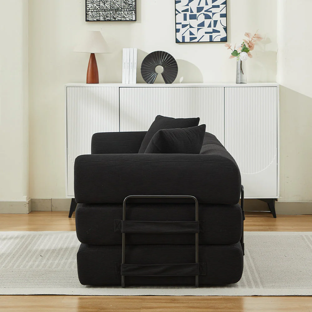 Folding Sofa Bed with Corduroy Upholstery and 2 Pillows - Image 8