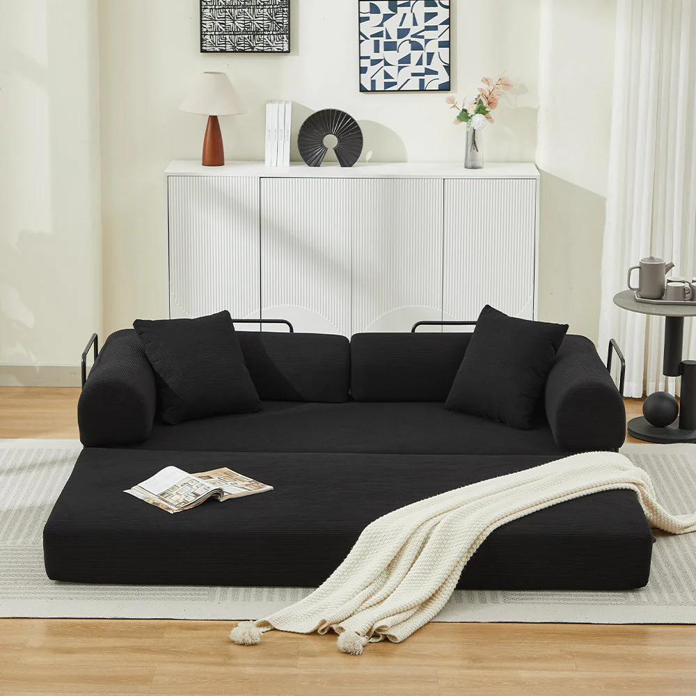 Folding Sofa Bed with Corduroy Upholstery and 2 Pillows - Image 9