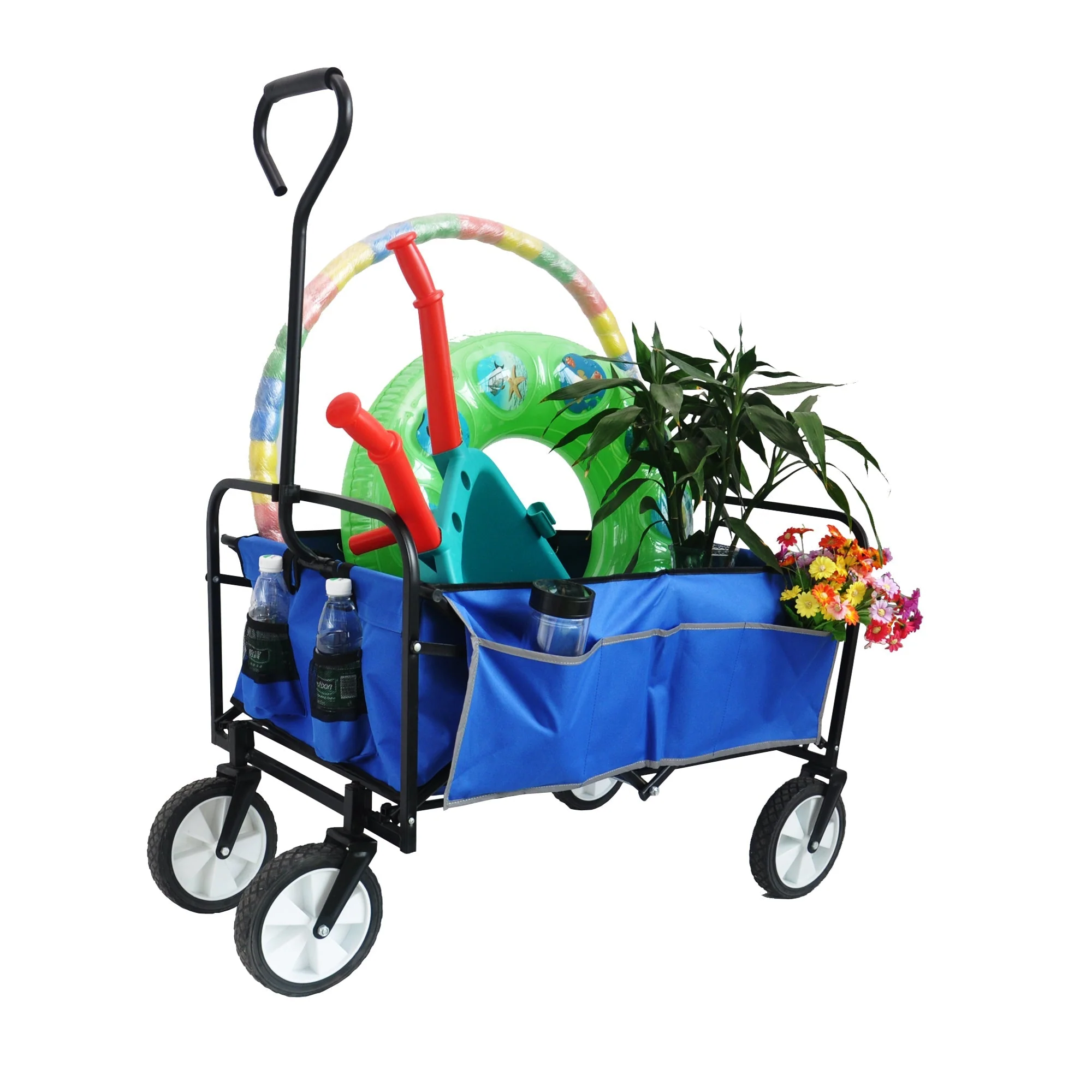 Folding Wagon Garden Shopping Beach Cart (Blue) - Image 11