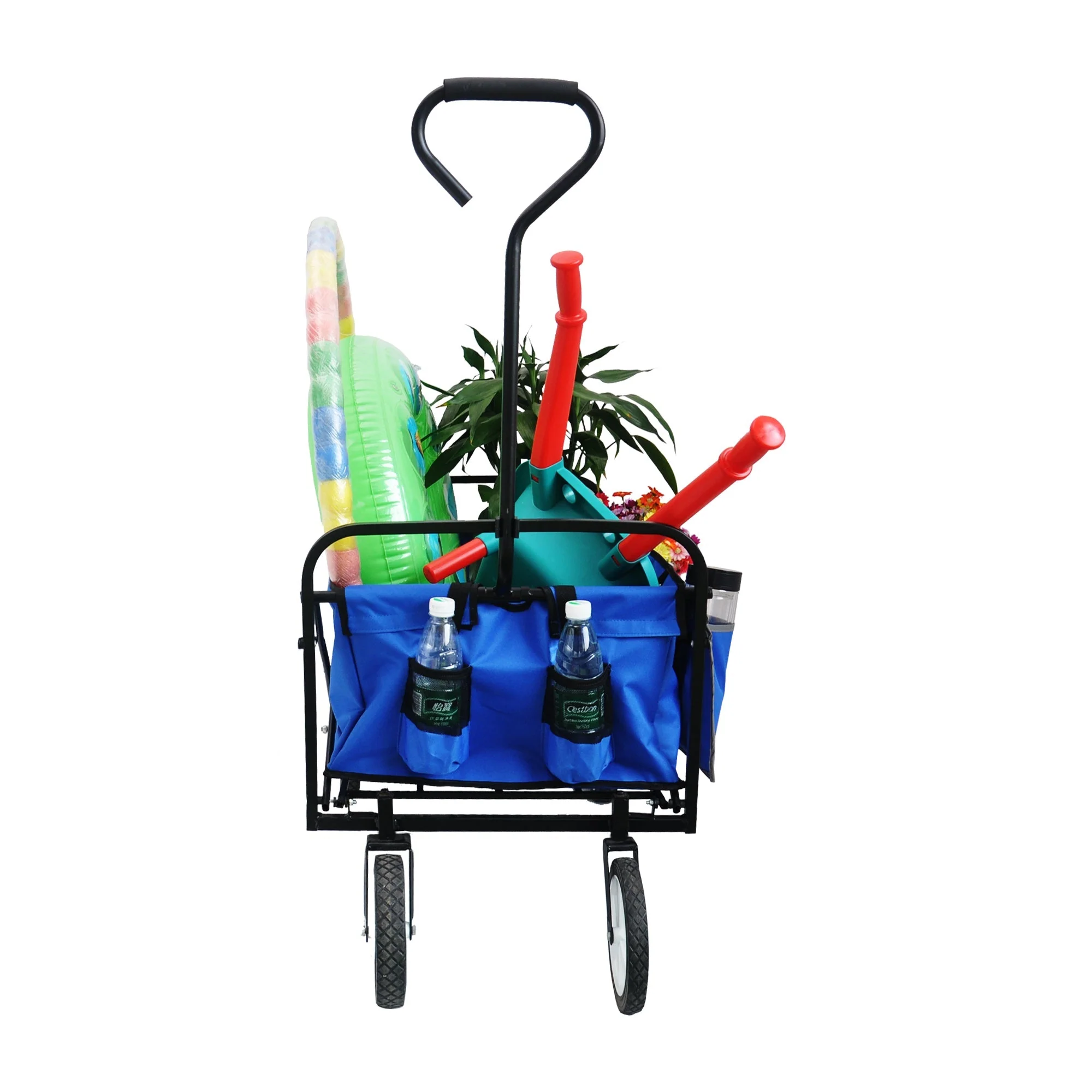 Folding Wagon Garden Shopping Beach Cart (Blue) - Image 12
