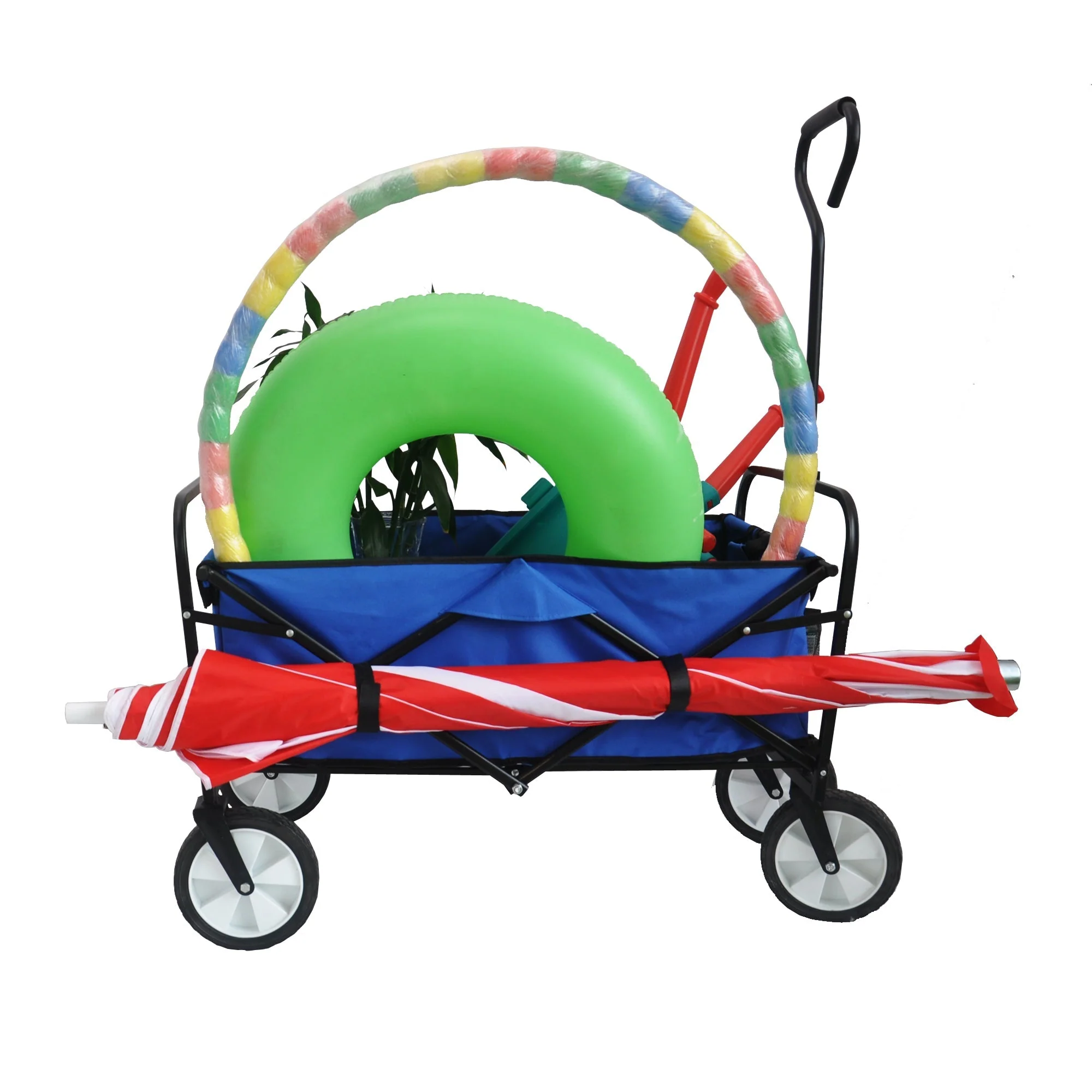 Folding Wagon Garden Shopping Beach Cart (Blue) - Image 13