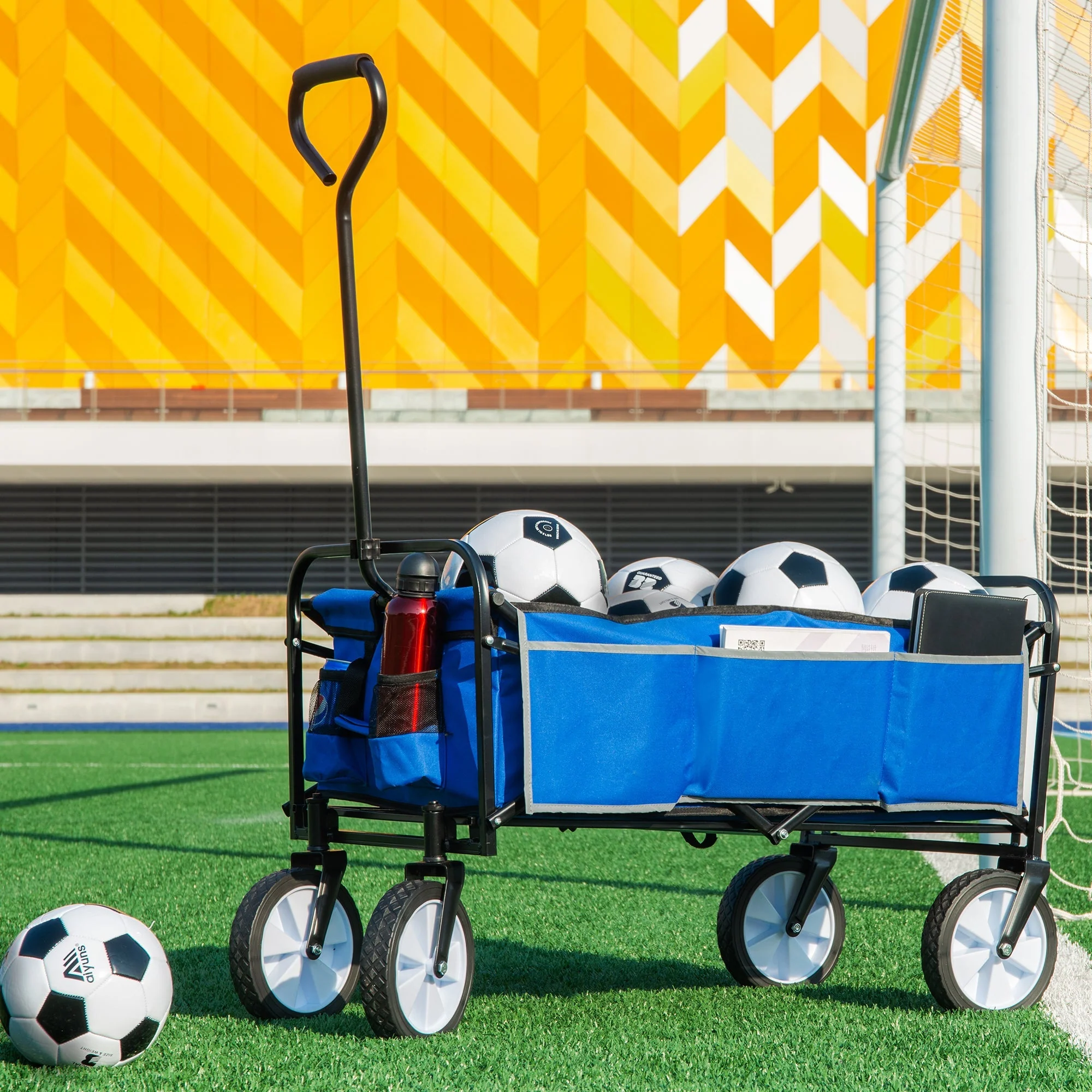 Folding Wagon Garden Shopping Beach Cart (Blue) - Image 22