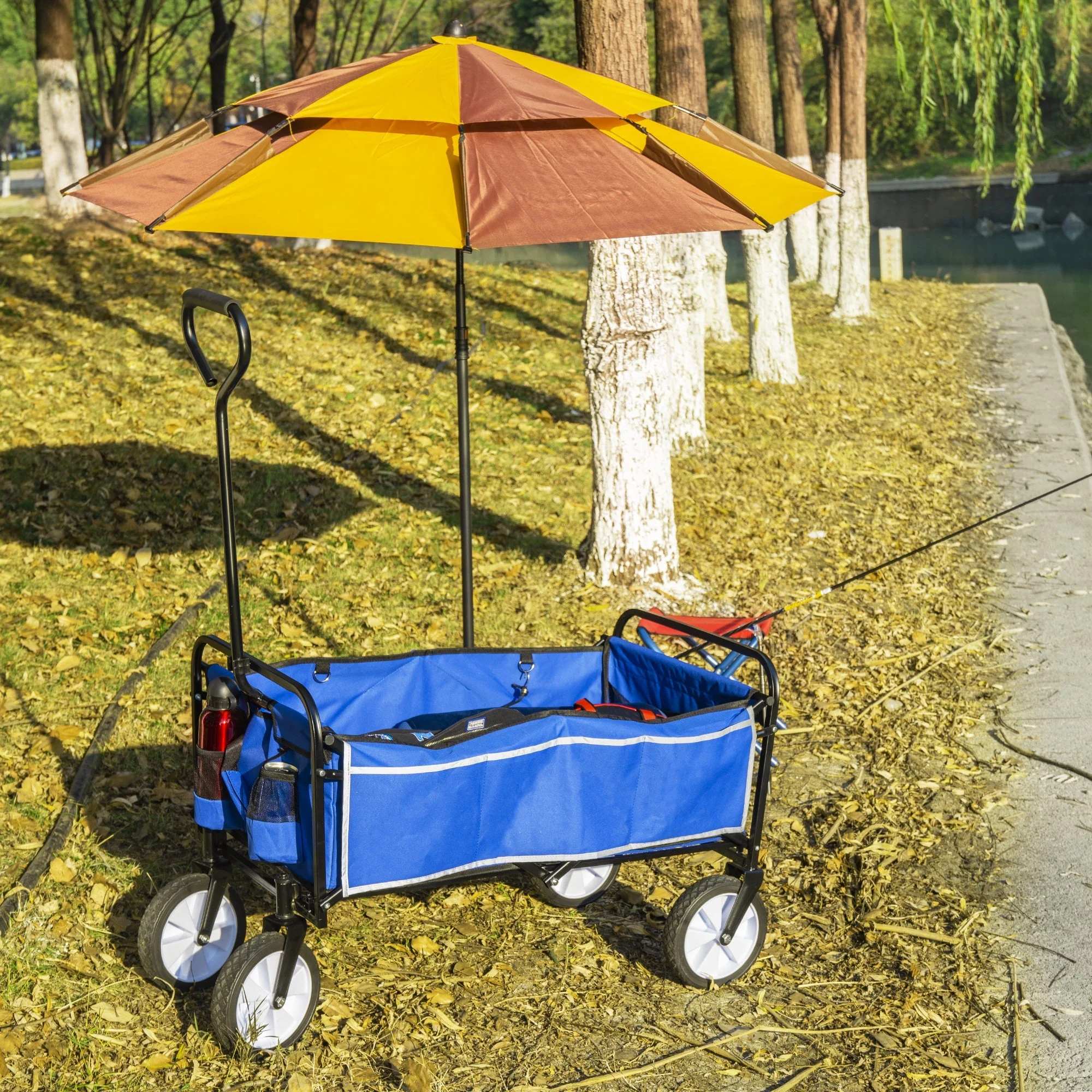 Folding Wagon Garden Shopping Beach Cart (Blue) - Image 23