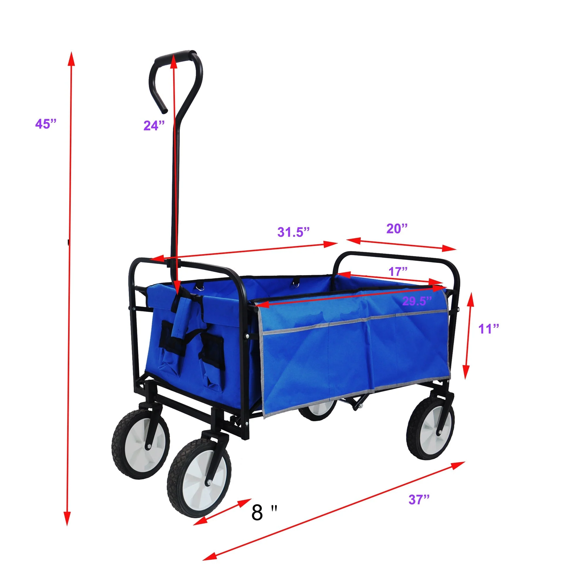 Folding Wagon Garden Shopping Beach Cart (Blue) - Image 25