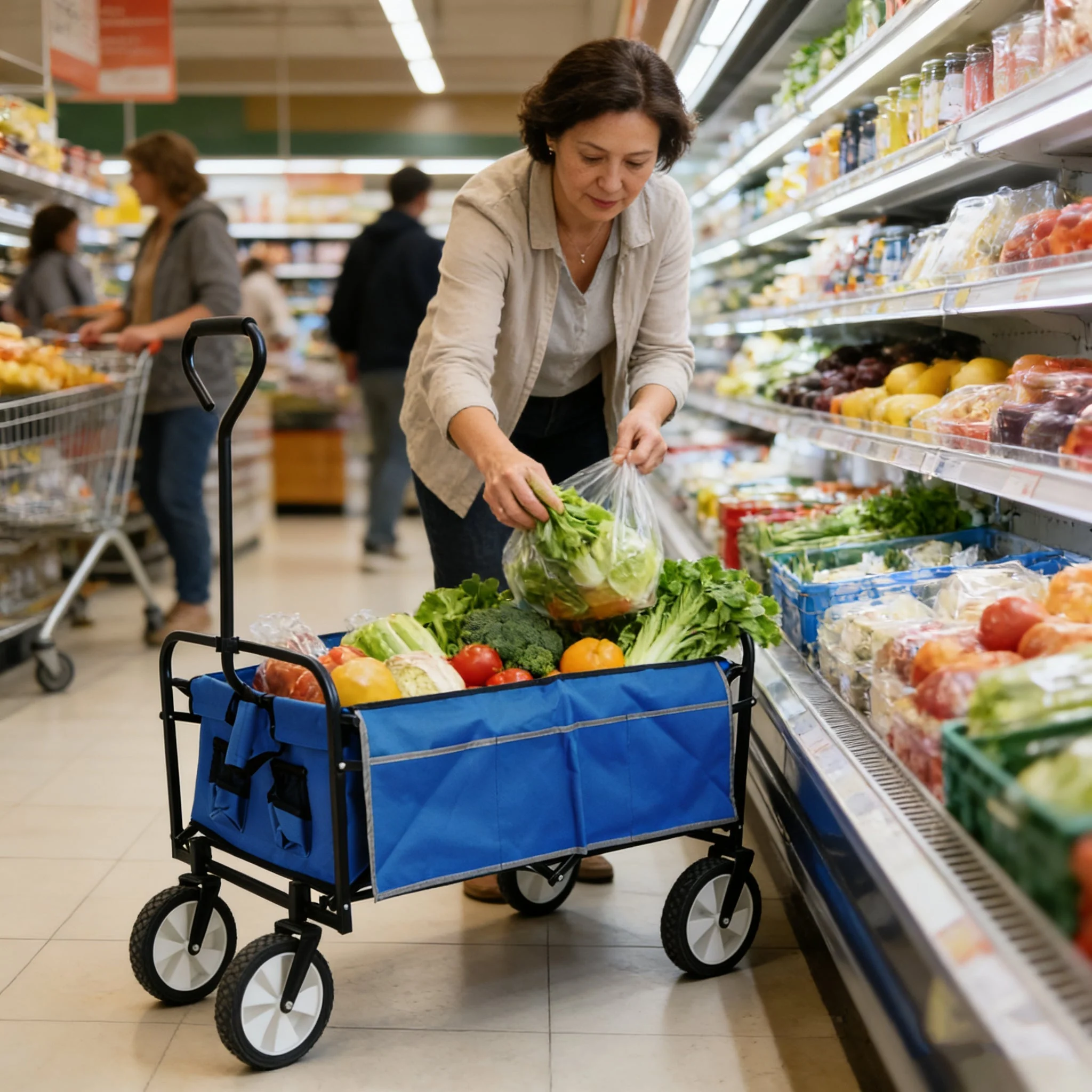 Folding Wagon Garden Shopping Beach Cart (Blue) - Image 4