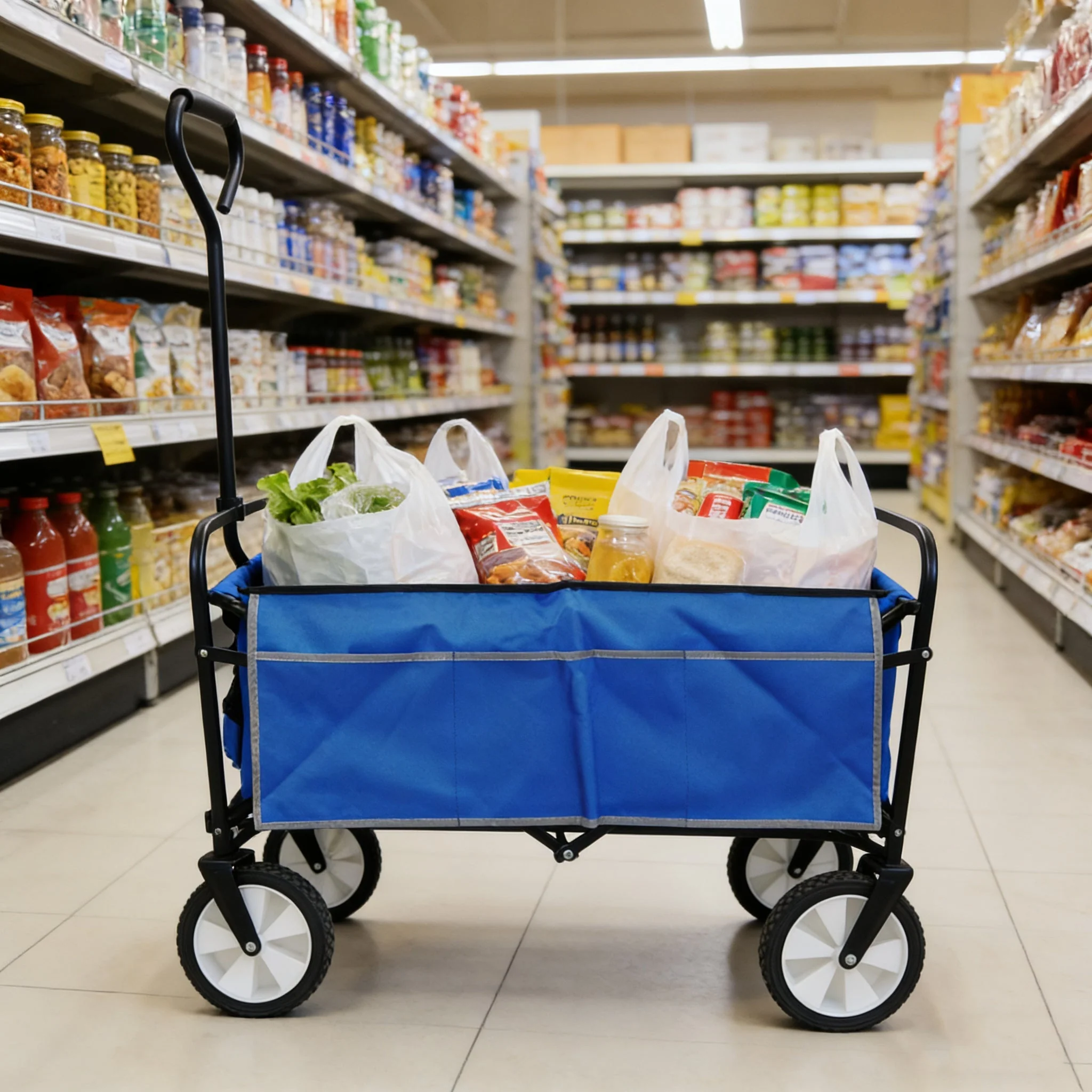 Folding Wagon Garden Shopping Beach Cart (Blue) - Image 5