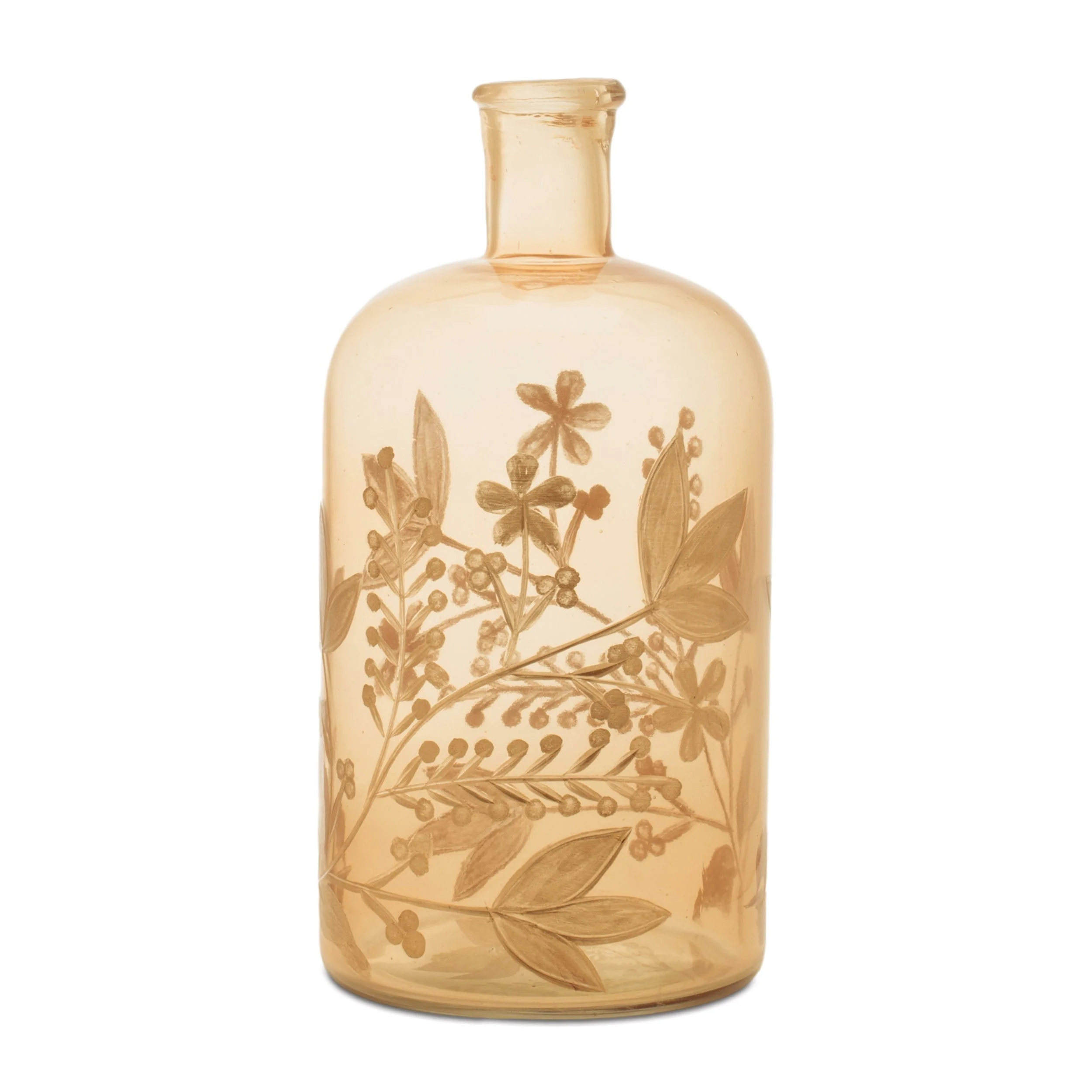 Foliage Etched Glass Bottle Vase 10"H - Image 2