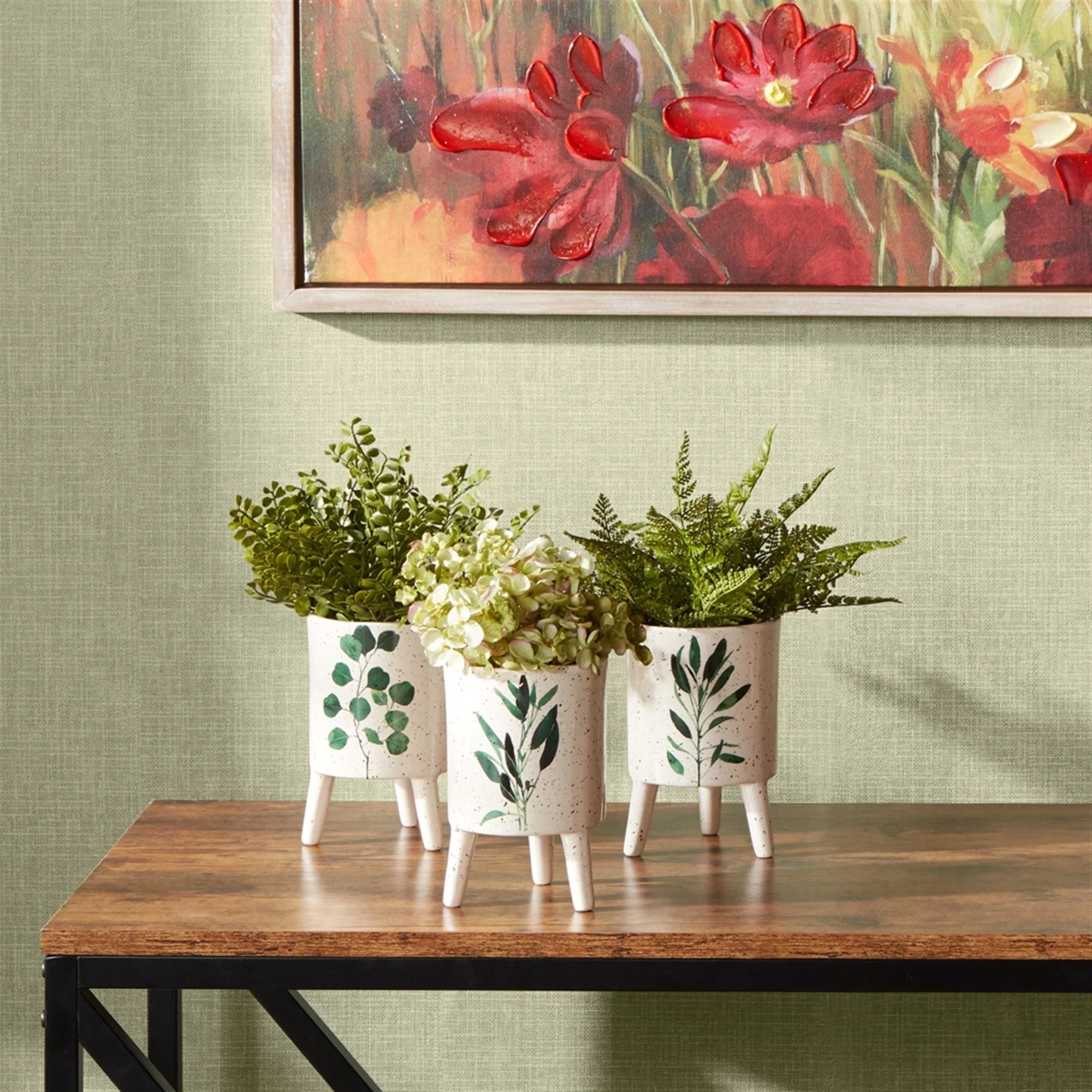Footed Foliage Print Planter (Set of 3) - Image 2