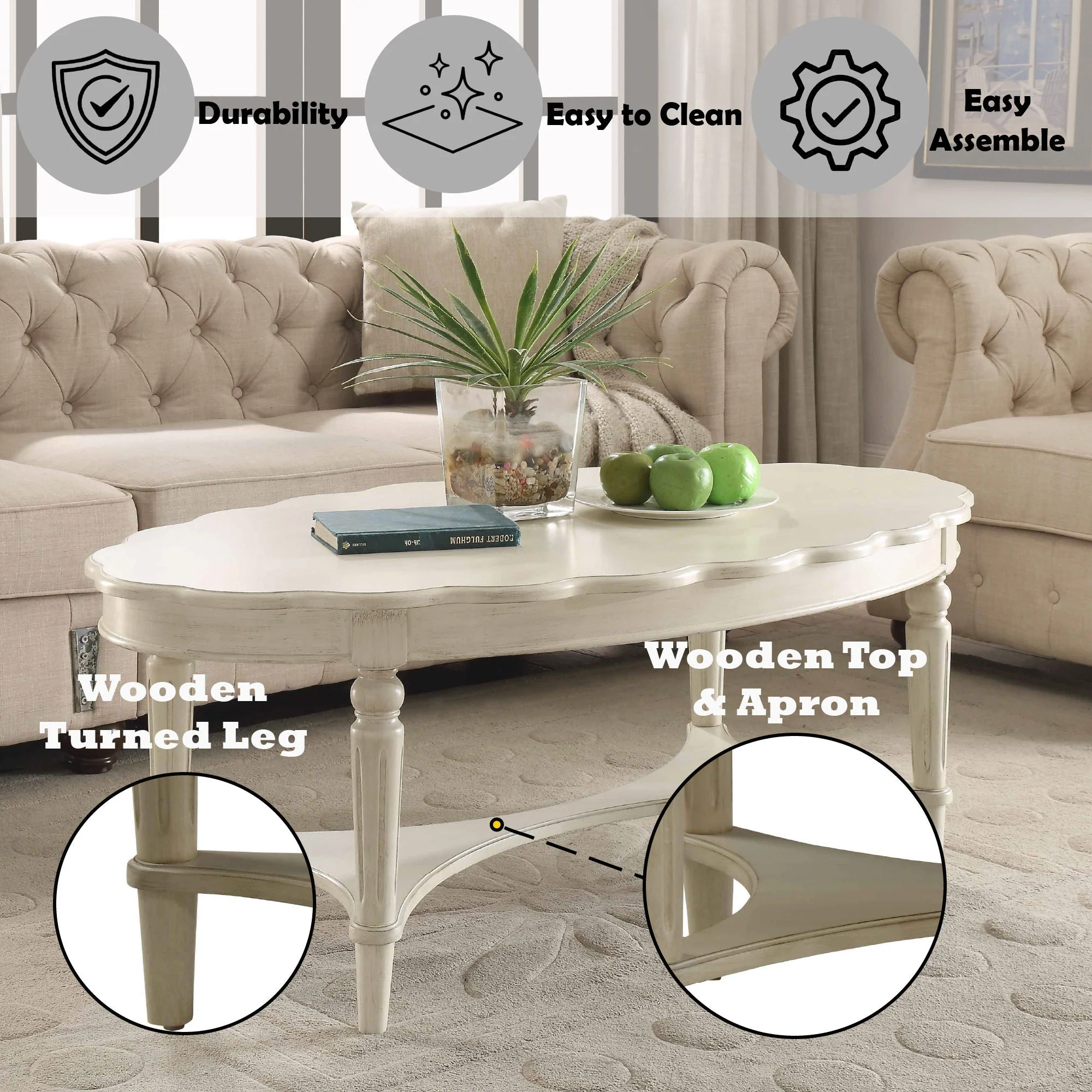 Fordon - French Antique Coffee Table - Ivory - Image 2