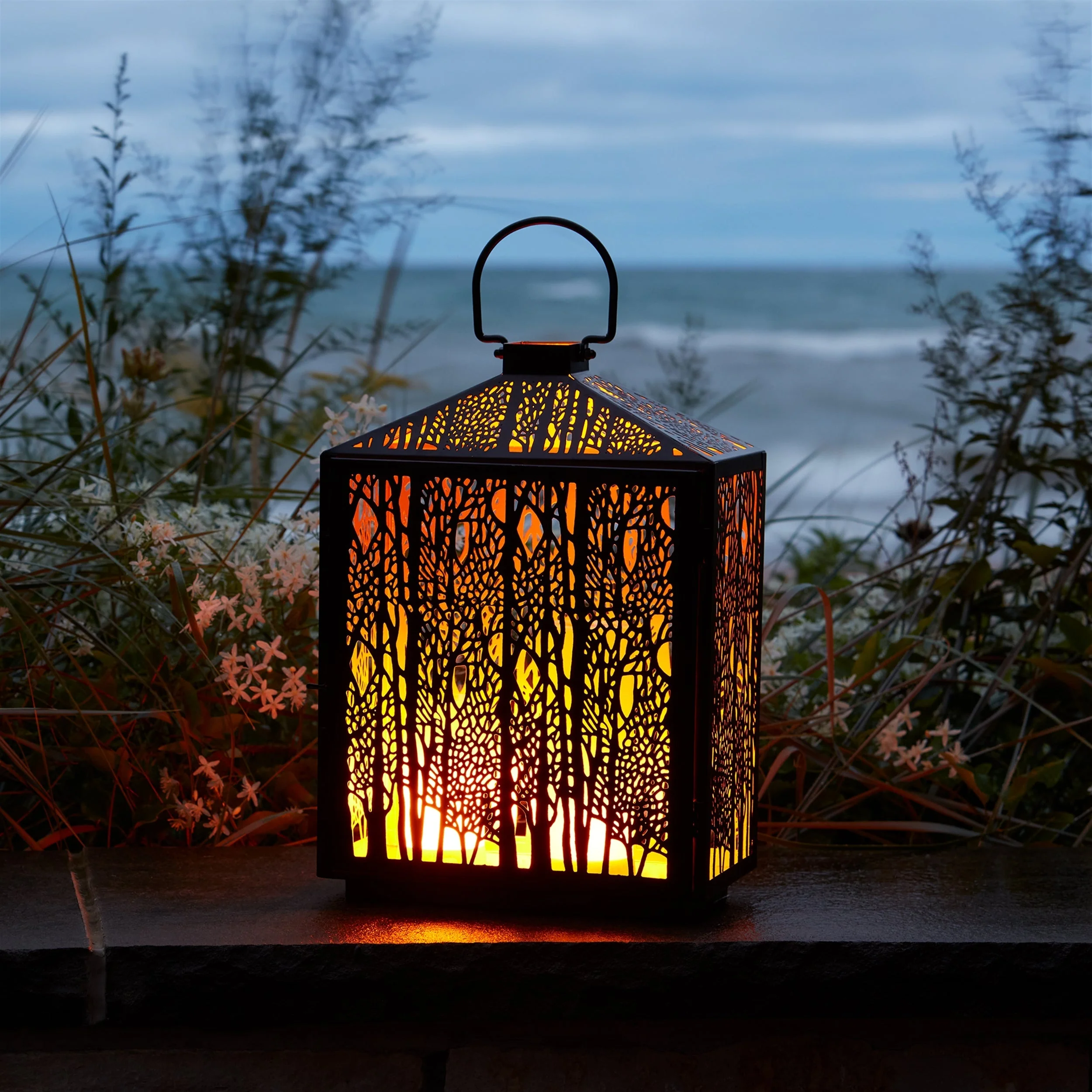 Forest Cut Metal Lantern with Gold Accent 16"H - Image 3