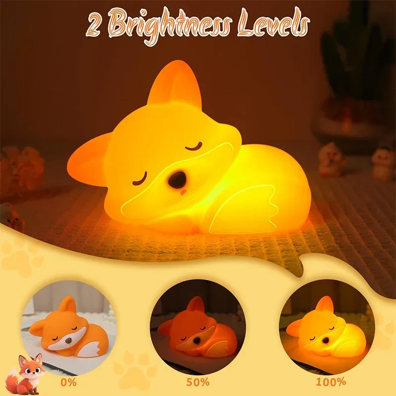 Fox Night Light Squishy LED Nursery Lamp Dimmable USB Rechargeable Baby Nightlight - Image 2