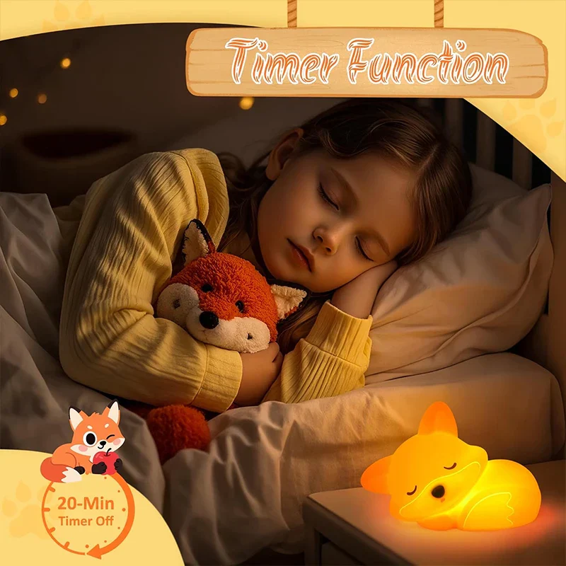 Fox Night Light Squishy LED Nursery Lamp Dimmable USB Rechargeable Baby Nightlight - Image 3