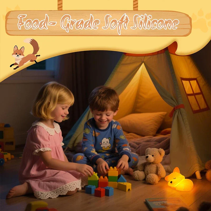 Fox Night Light Squishy LED Nursery Lamp Dimmable USB Rechargeable Baby Nightlight - Image 4