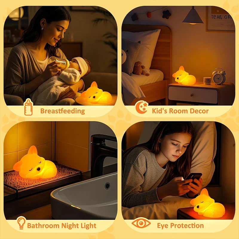 Fox Night Light Squishy LED Nursery Lamp Dimmable USB Rechargeable Baby Nightlight - Image 5