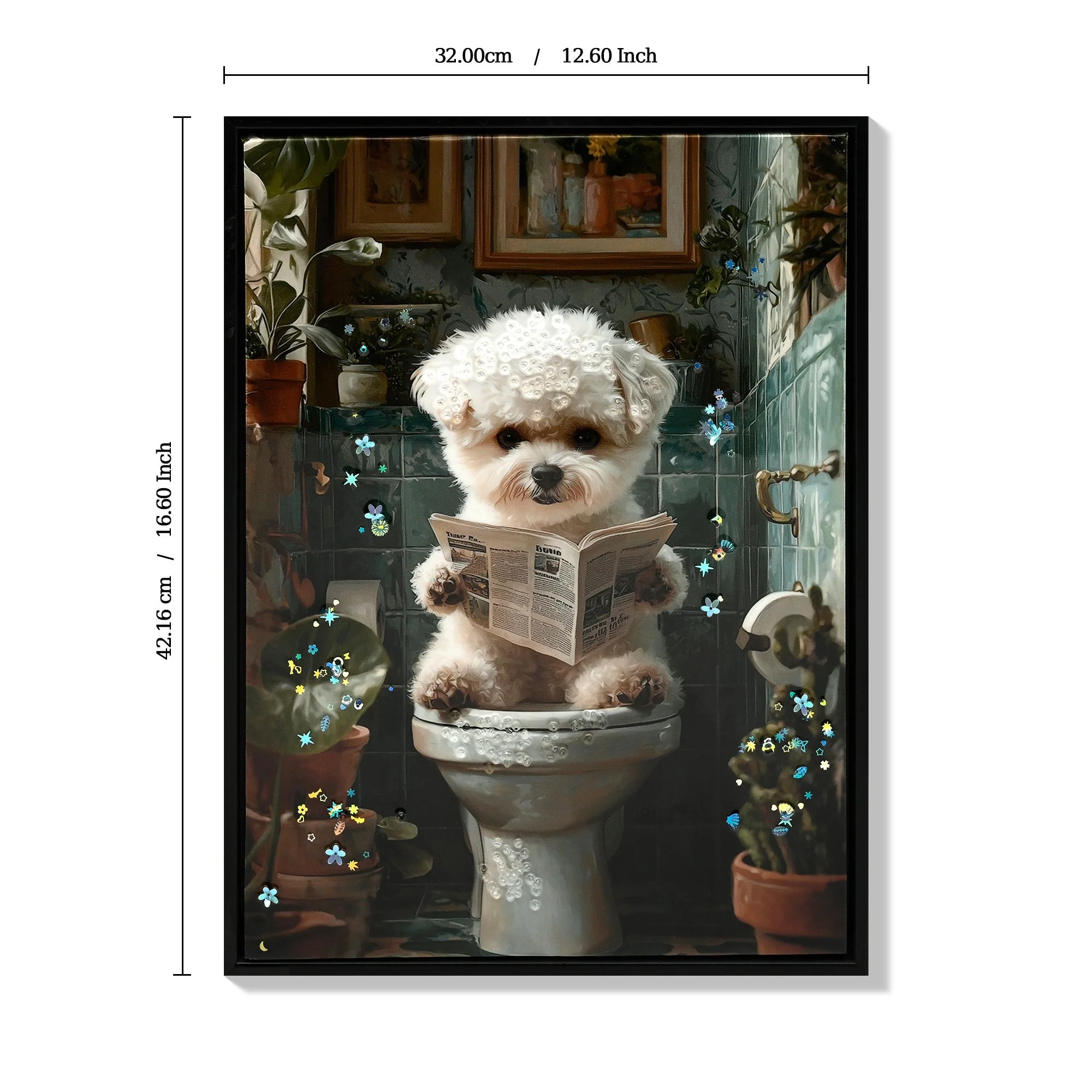 Framed Bathroom Decor, Cute Puppy Wall Art in Picture Frame, Funny Bathroom Wall Art Signs, 3D Canvas Print Ready to Hang (Framed,12''x16'') - Image 3