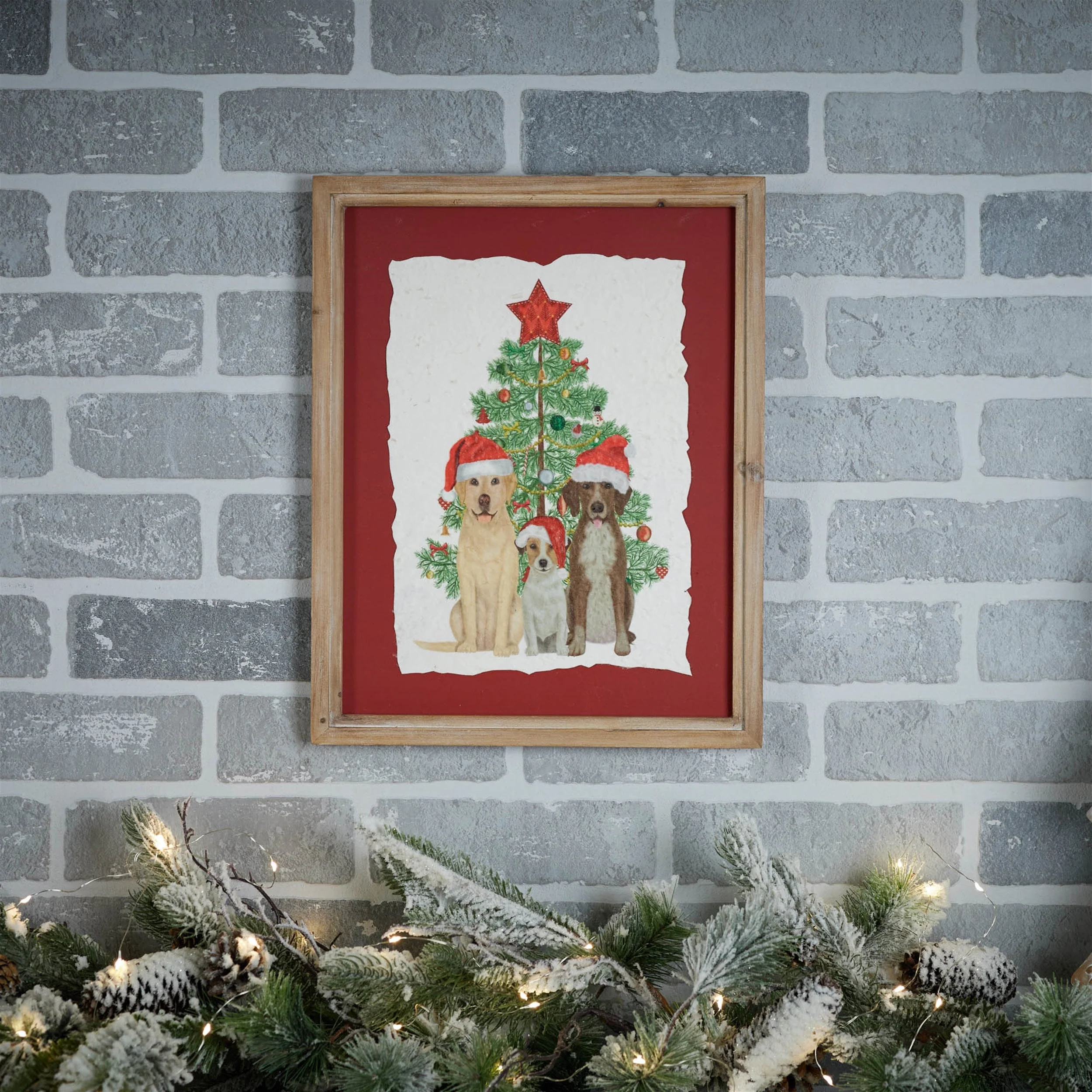 Framed Holiday Dogs and Christmas Tree Print 15"H - Image 2