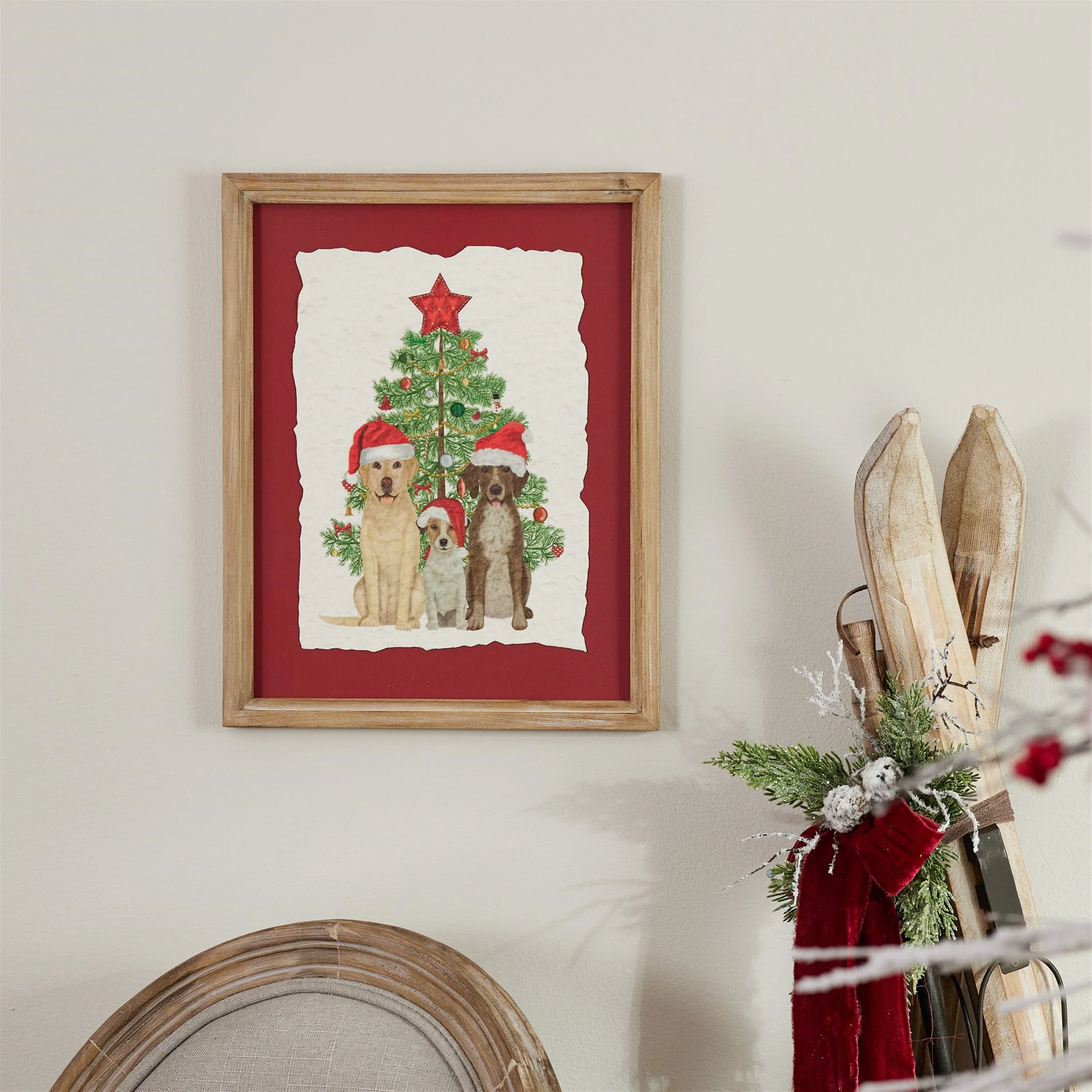 Framed Holiday Dogs and Christmas Tree Print 15"H - Image 3
