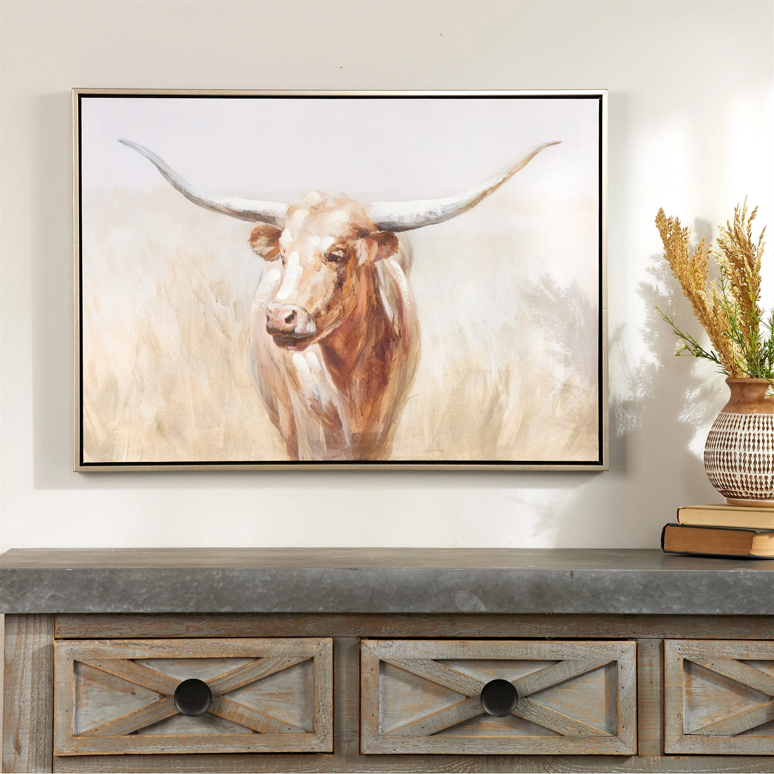 Framed Long Horn Cattle Wall Art 28"L - Image 2