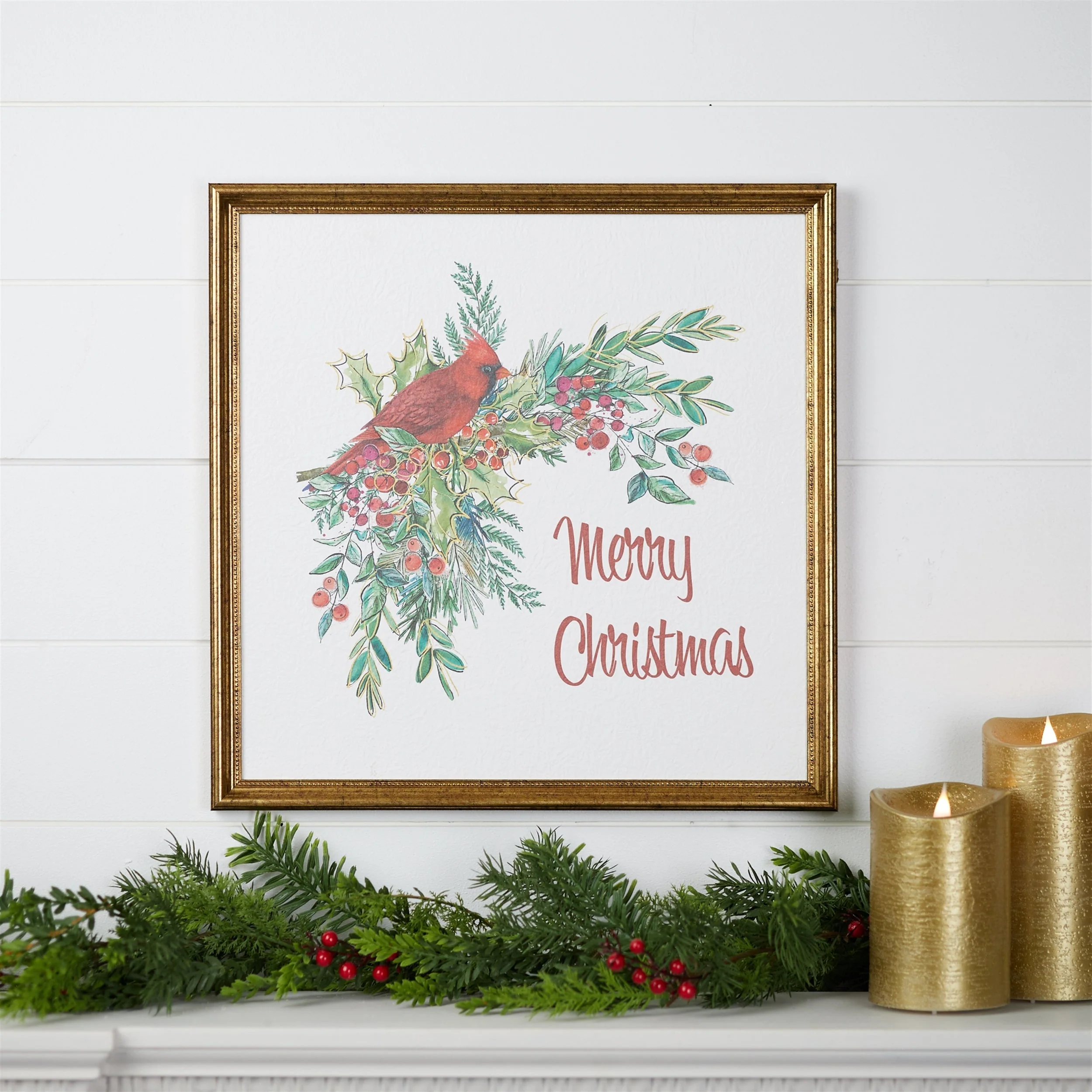 Framed Merry Christmas Cardinal Print 16"SQ - Image 2