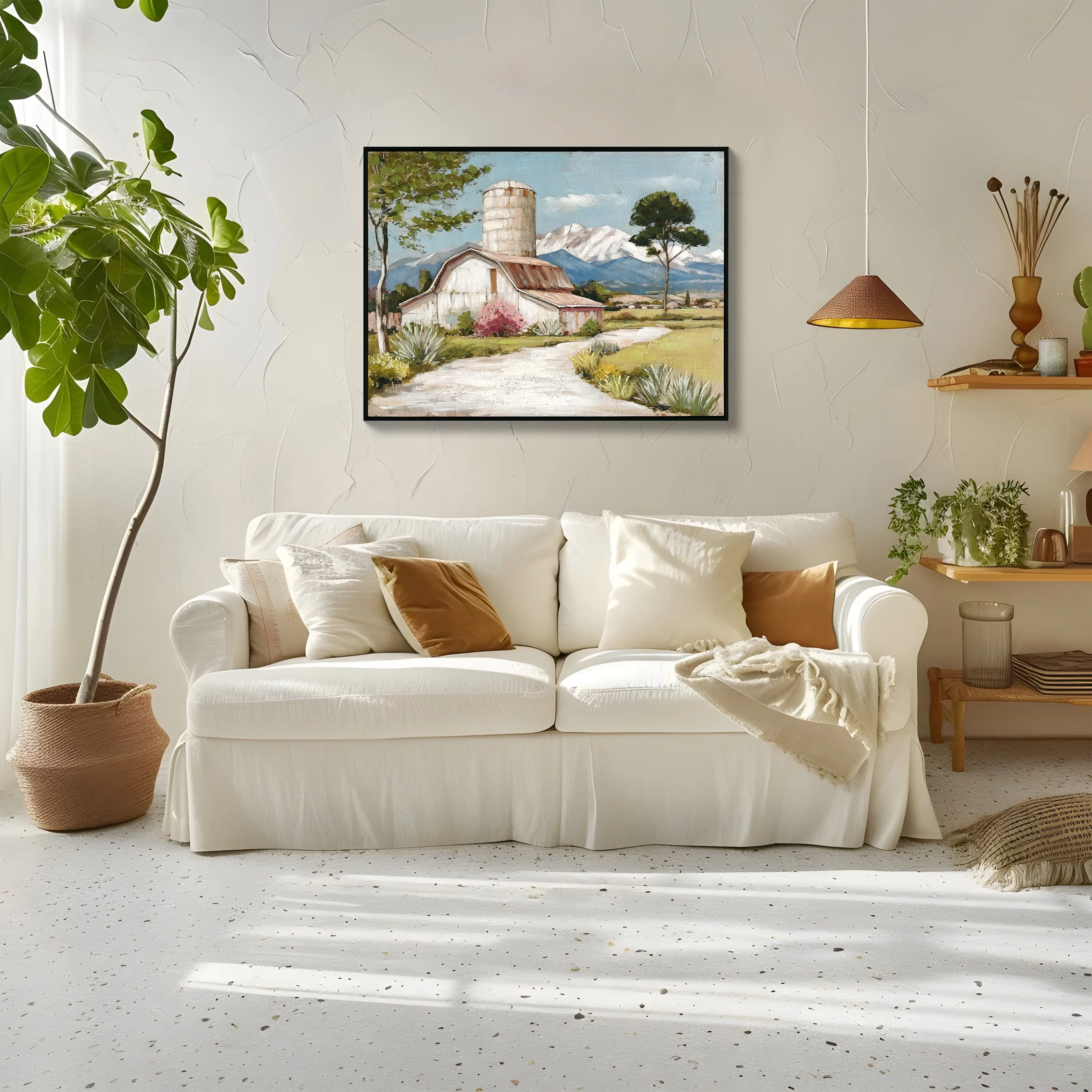 Framed Rustic Farmhouse Canvas Wall Art Beautiful Field Painting Wildflower Barn Print Nature Scenery Picture French Countryside Poster for Bathroom Bedroom Living Room Office Wall Decor 32x24in - Image 2