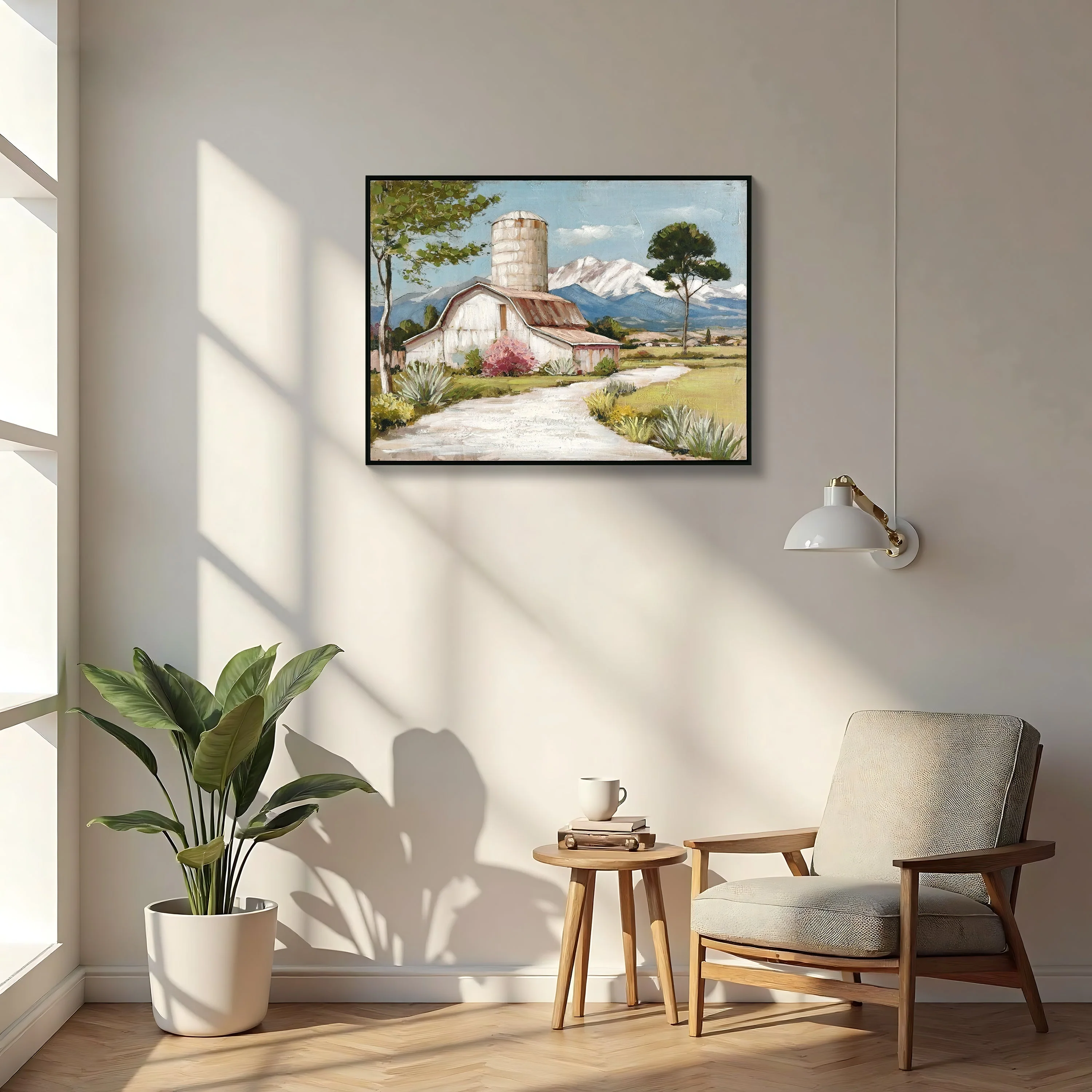 Framed Rustic Farmhouse Canvas Wall Art Beautiful Field Painting Wildflower Barn Print Nature Scenery Picture French Countryside Poster for Bathroom Bedroom Living Room Office Wall Decor 32x24in - Image 4