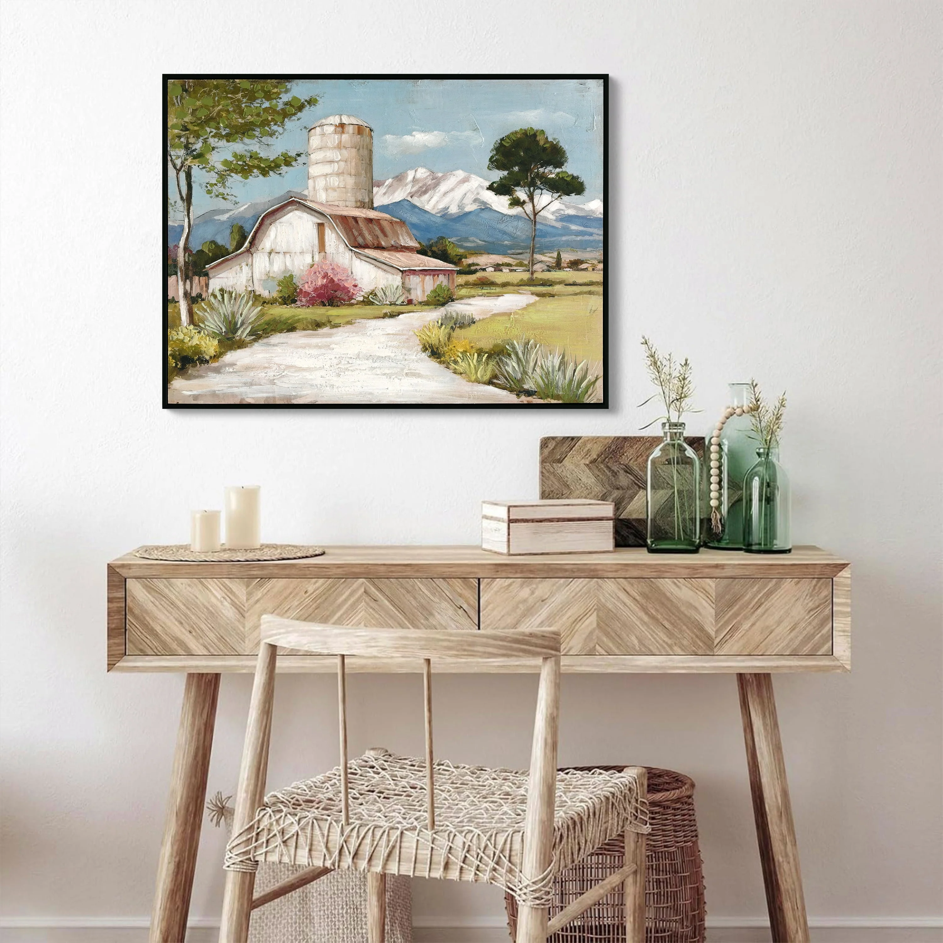 Framed Rustic Farmhouse Canvas Wall Art Beautiful Field Painting Wildflower Barn Print Nature Scenery Picture French Countryside Poster for Bathroom Bedroom Living Room Office Wall Decor 32x24in - Image 7