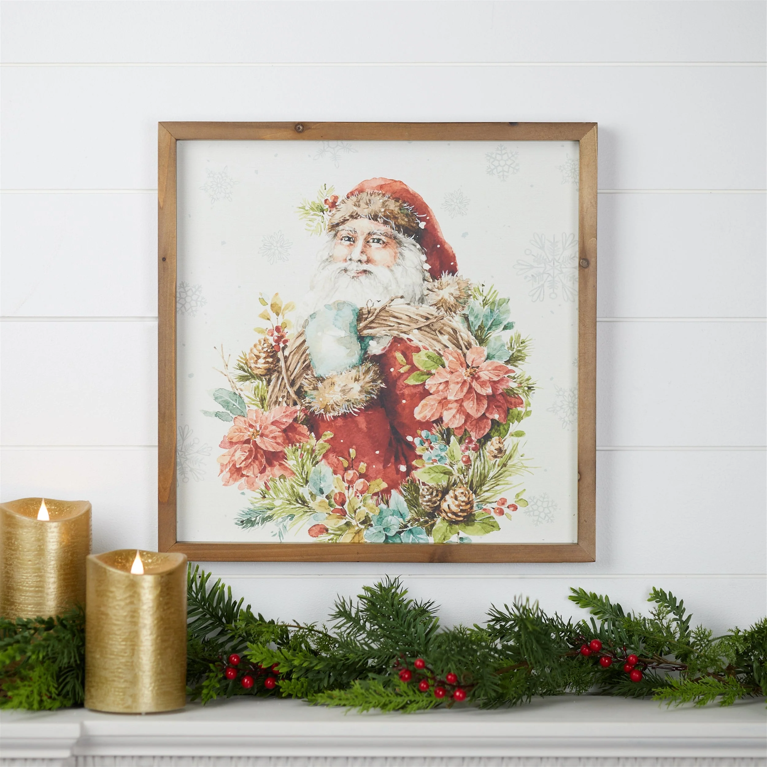 Framed Winter Florals and Santa Print 16"SQ - Image 2