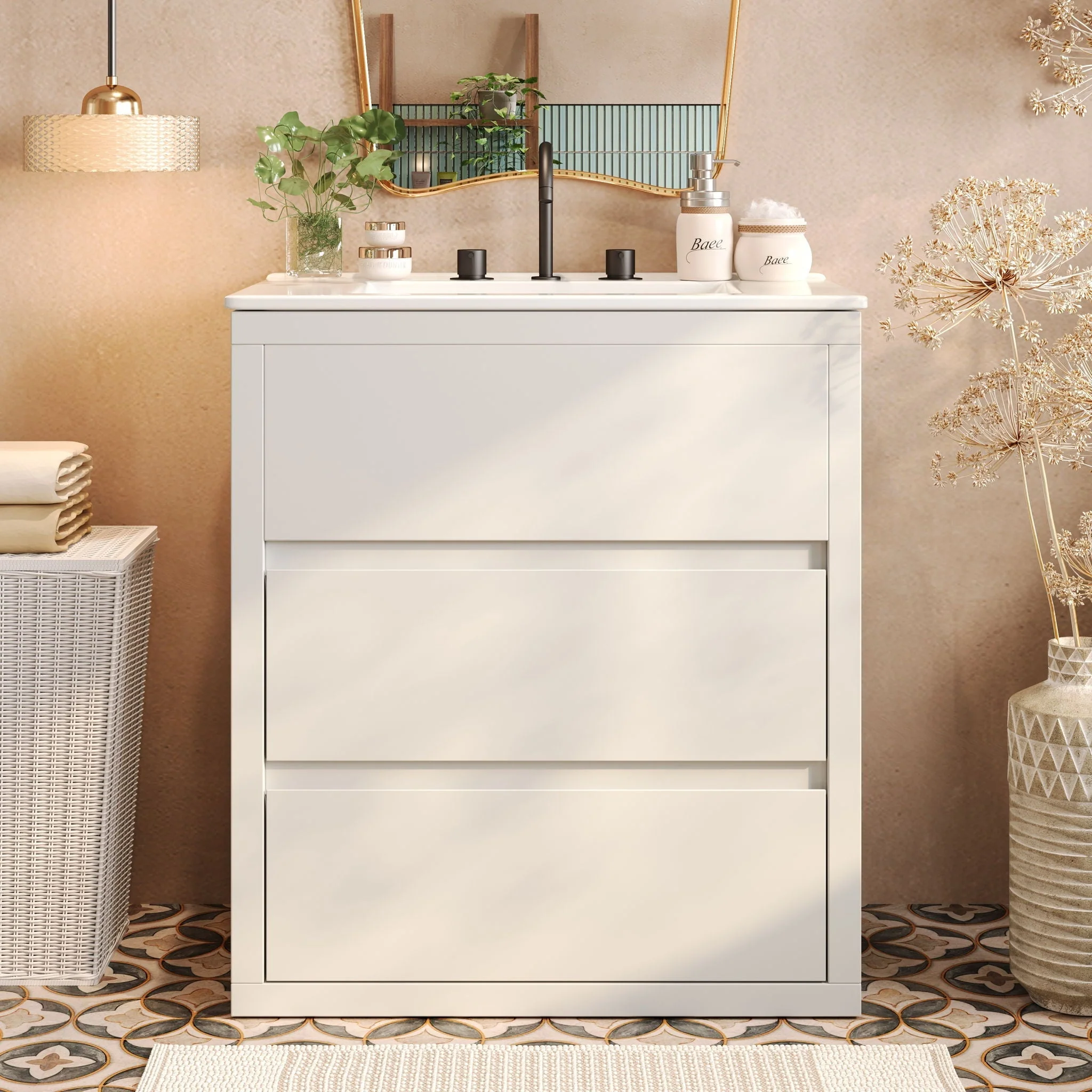 Freestanding Bathroom Vanity With Ceramic Sink, 2 Full Extension Drawers - Image 10