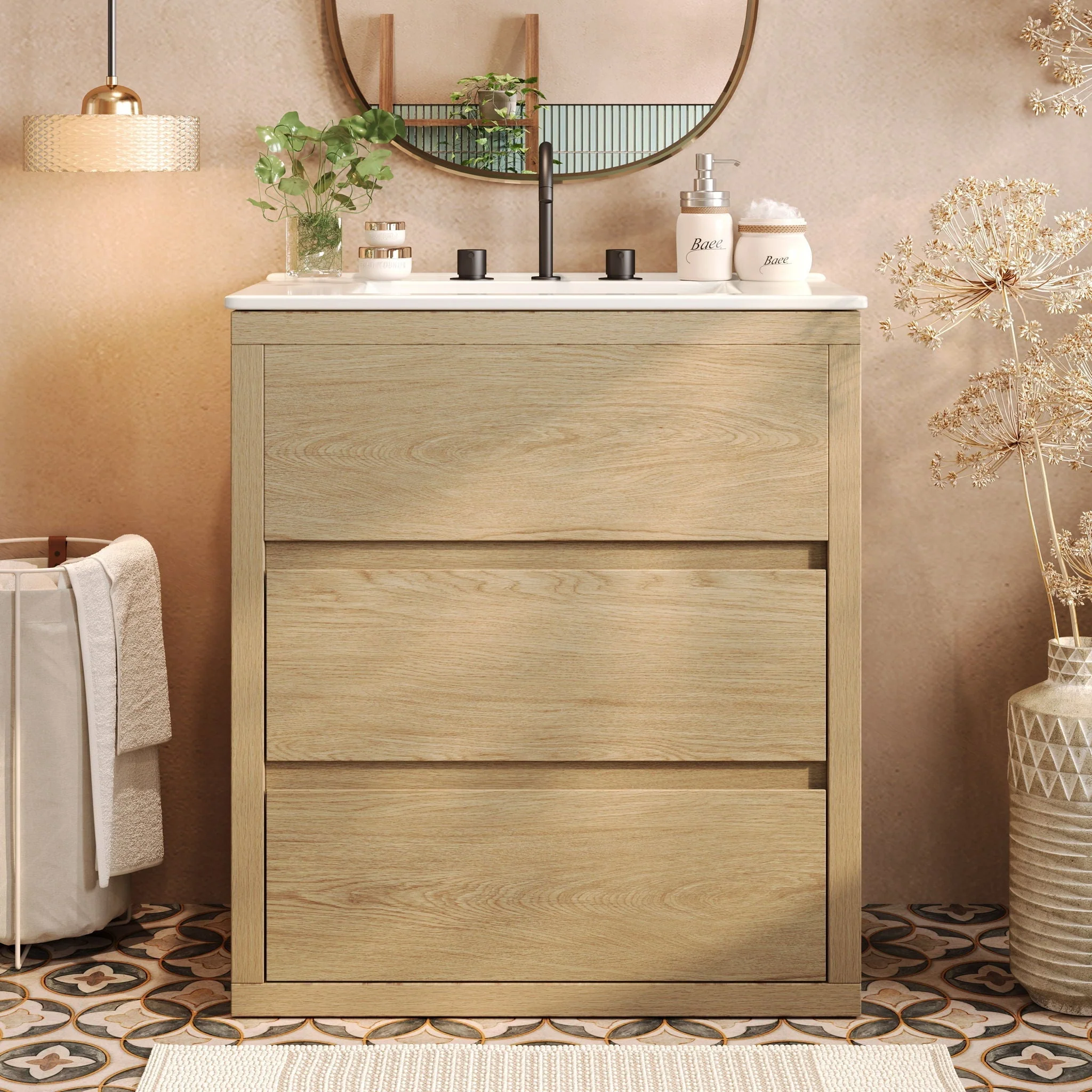 Freestanding Bathroom Vanity With Ceramic Sink, 2 Full Extension Drawers - Image 12