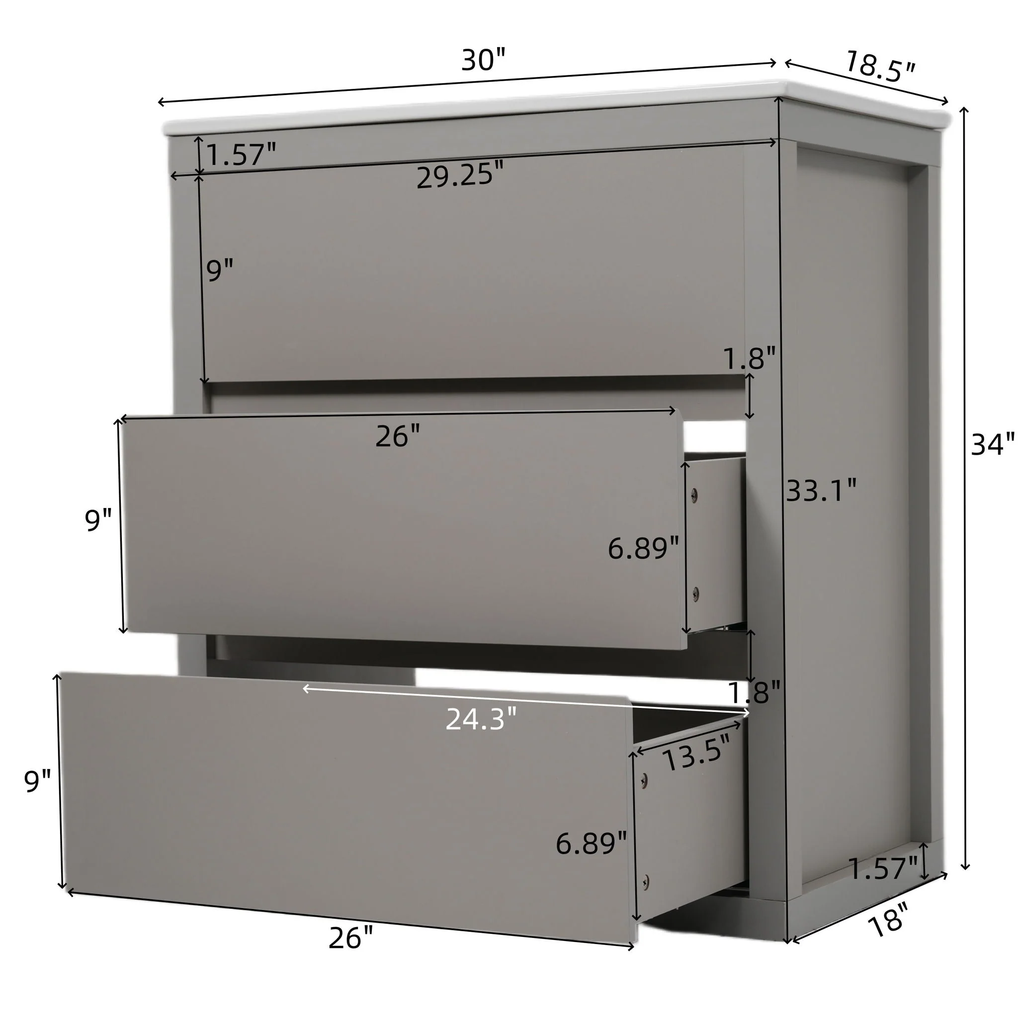 Freestanding Bathroom Vanity With Ceramic Sink, 2 Full Extension Drawers - Image 4
