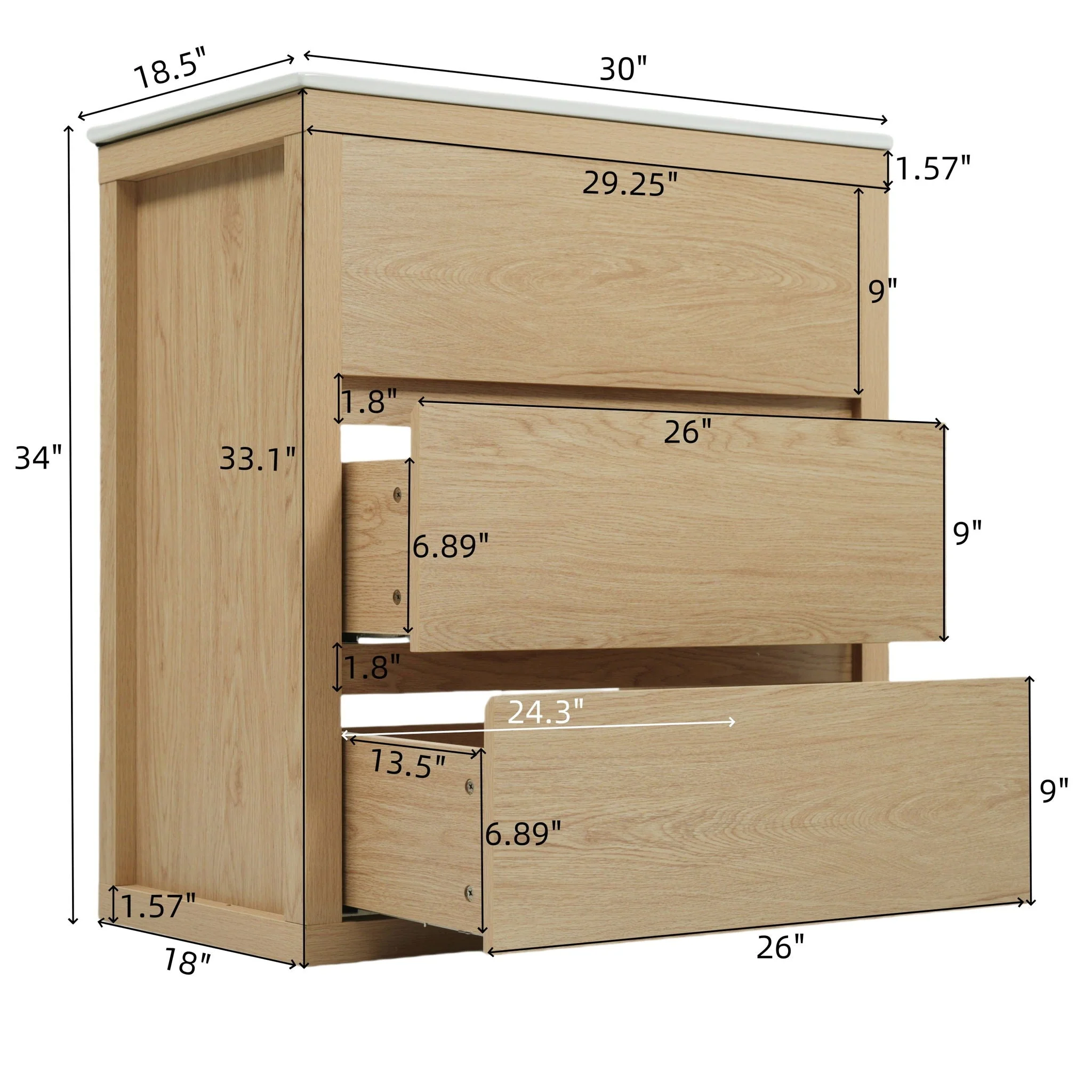 Freestanding Bathroom Vanity With Ceramic Sink, 2 Full Extension Drawers - Image 5