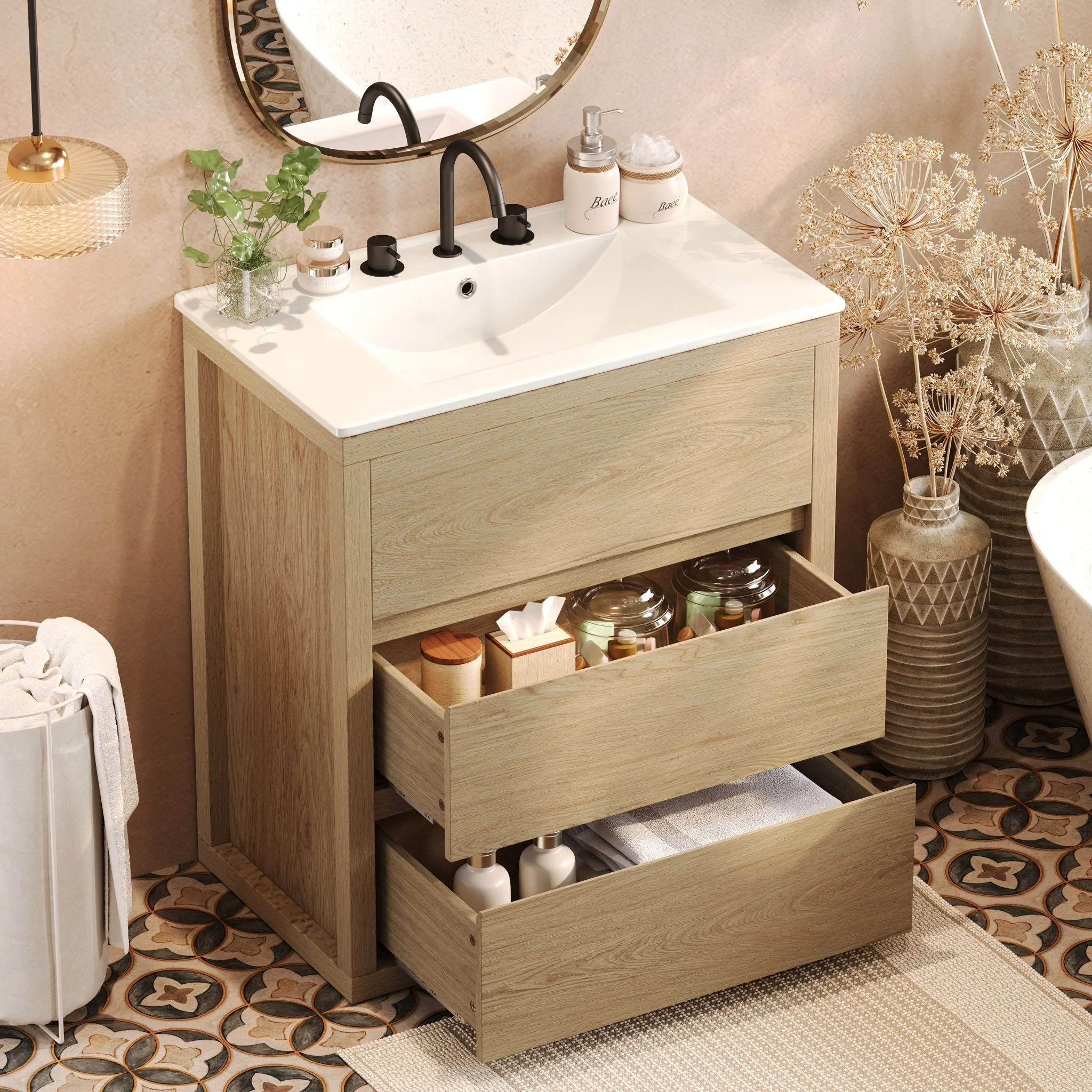Freestanding Bathroom Vanity With Ceramic Sink, 2 Full Extension Drawers - Image 6