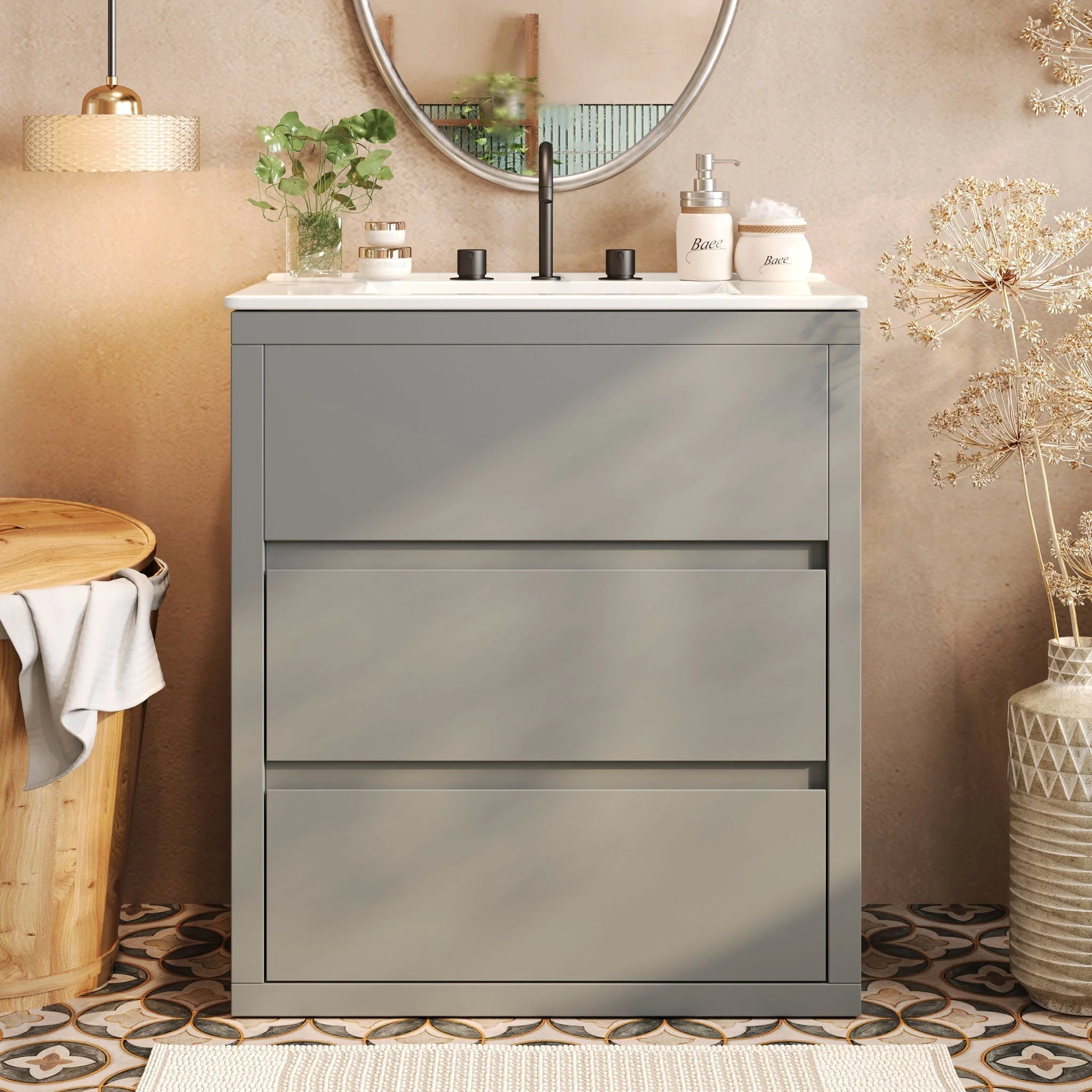Freestanding Bathroom Vanity With Ceramic Sink, 2 Full Extension Drawers - Image 7