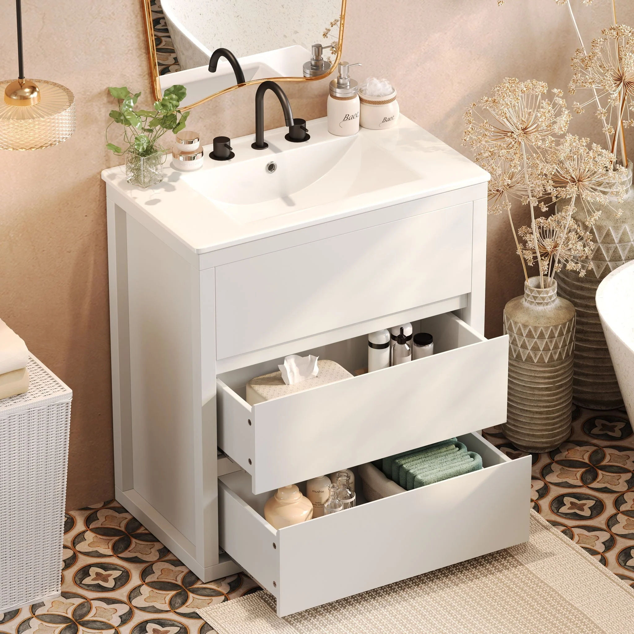 Freestanding Bathroom Vanity With Ceramic Sink, 2 Full Extension Drawers - Image 8