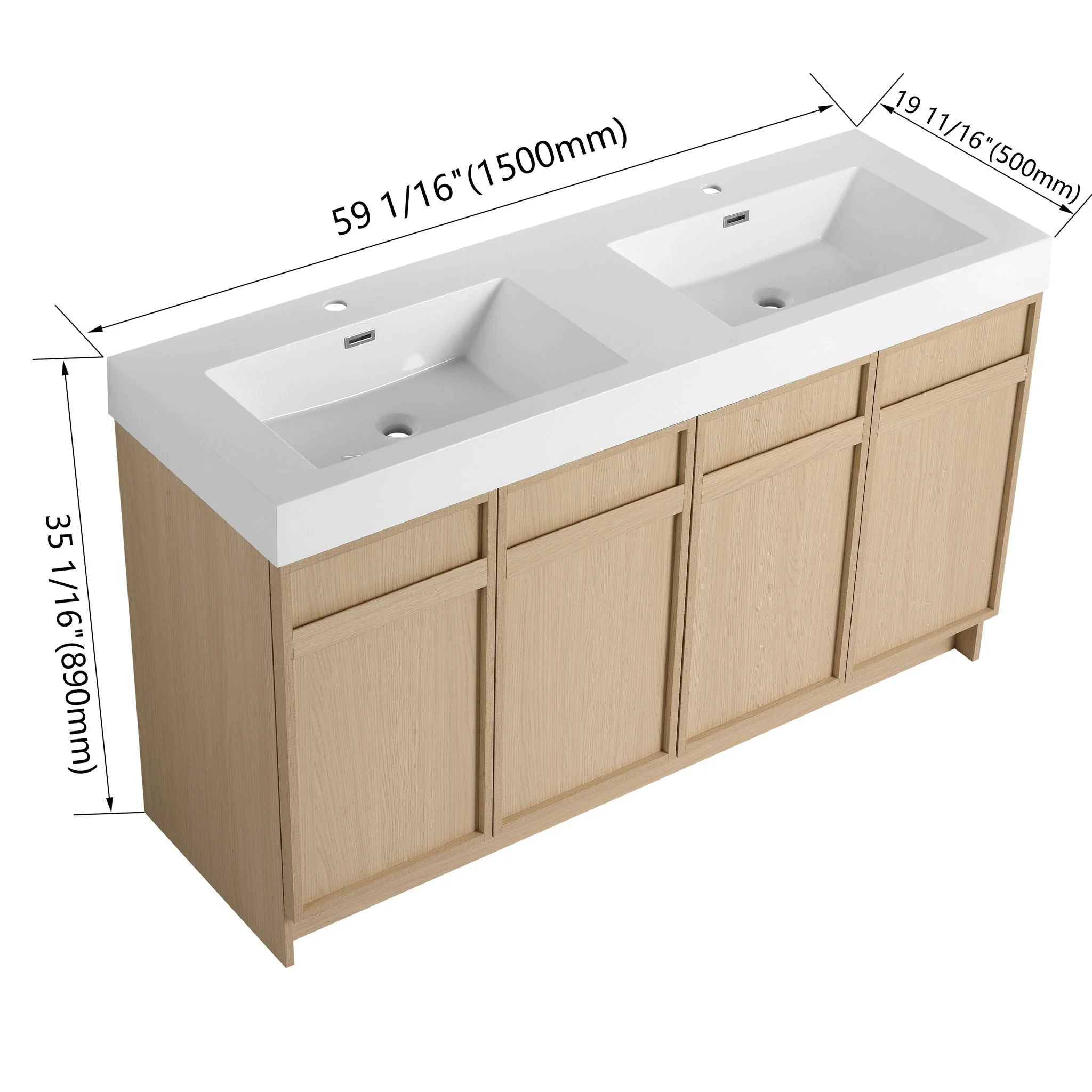 Freestanding Bathroom Vanity With Resin Sink & Soft Close Cabinet Doors - Image 10