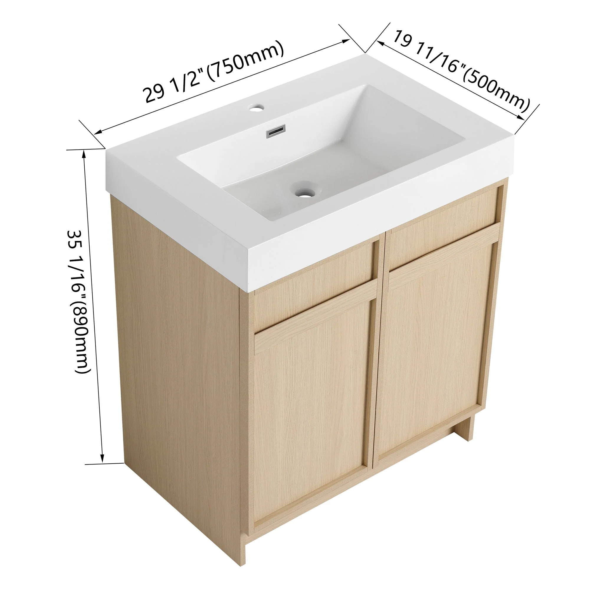 Freestanding Bathroom Vanity With Resin Sink & Soft Close Cabinet Doors - Image 11