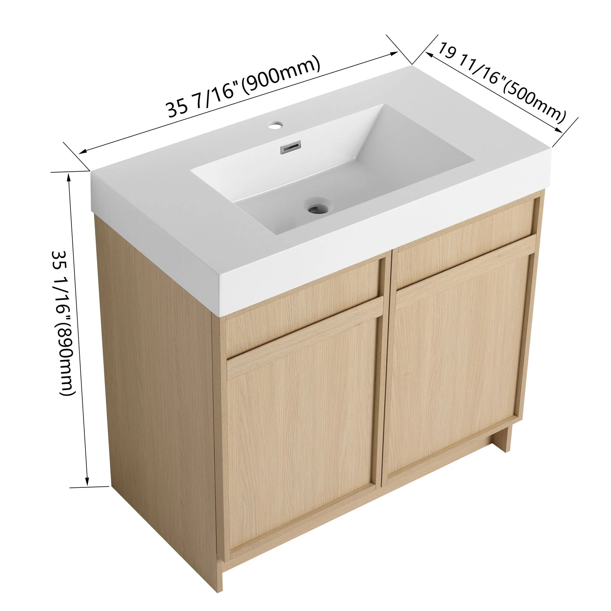 Freestanding Bathroom Vanity With Resin Sink & Soft Close Cabinet Doors - Image 14