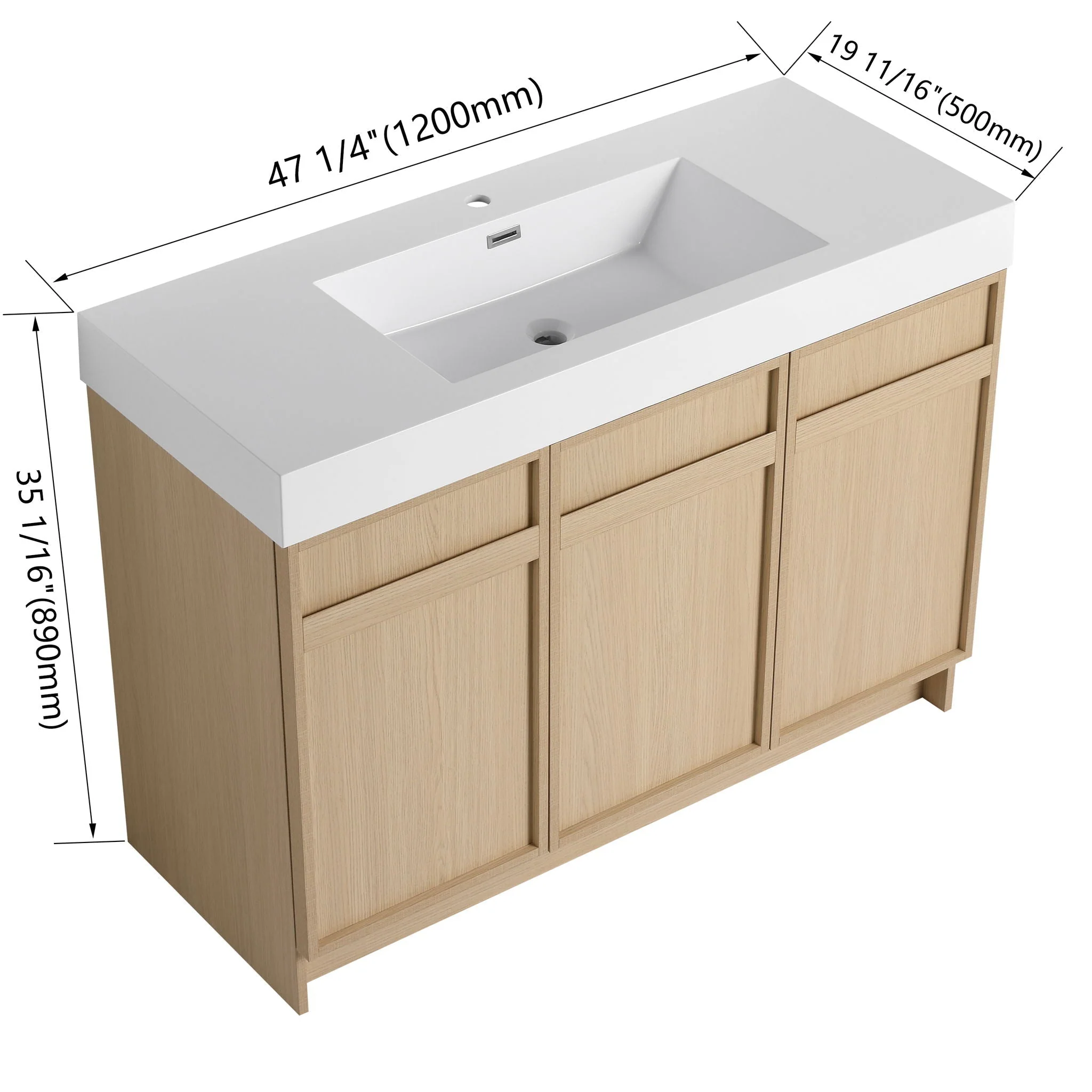 Freestanding Bathroom Vanity With Resin Sink & Soft Close Cabinet Doors - Image 7