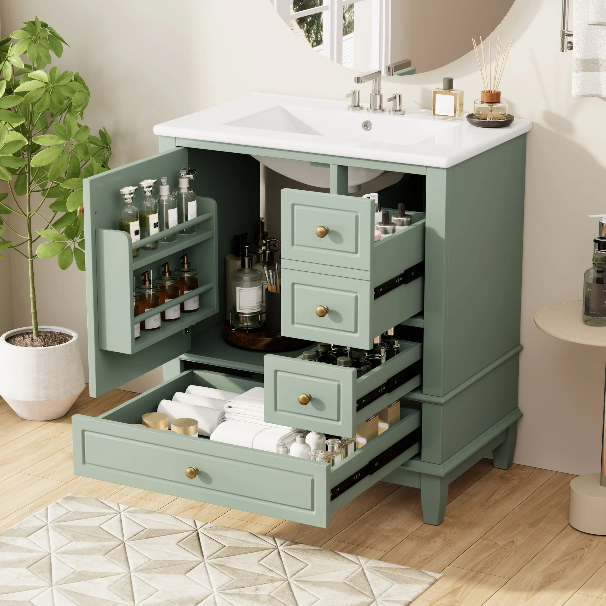 Freestanding Bathroom Vanity With Sink, Soft Close Door, 3 Drawers - Image 10