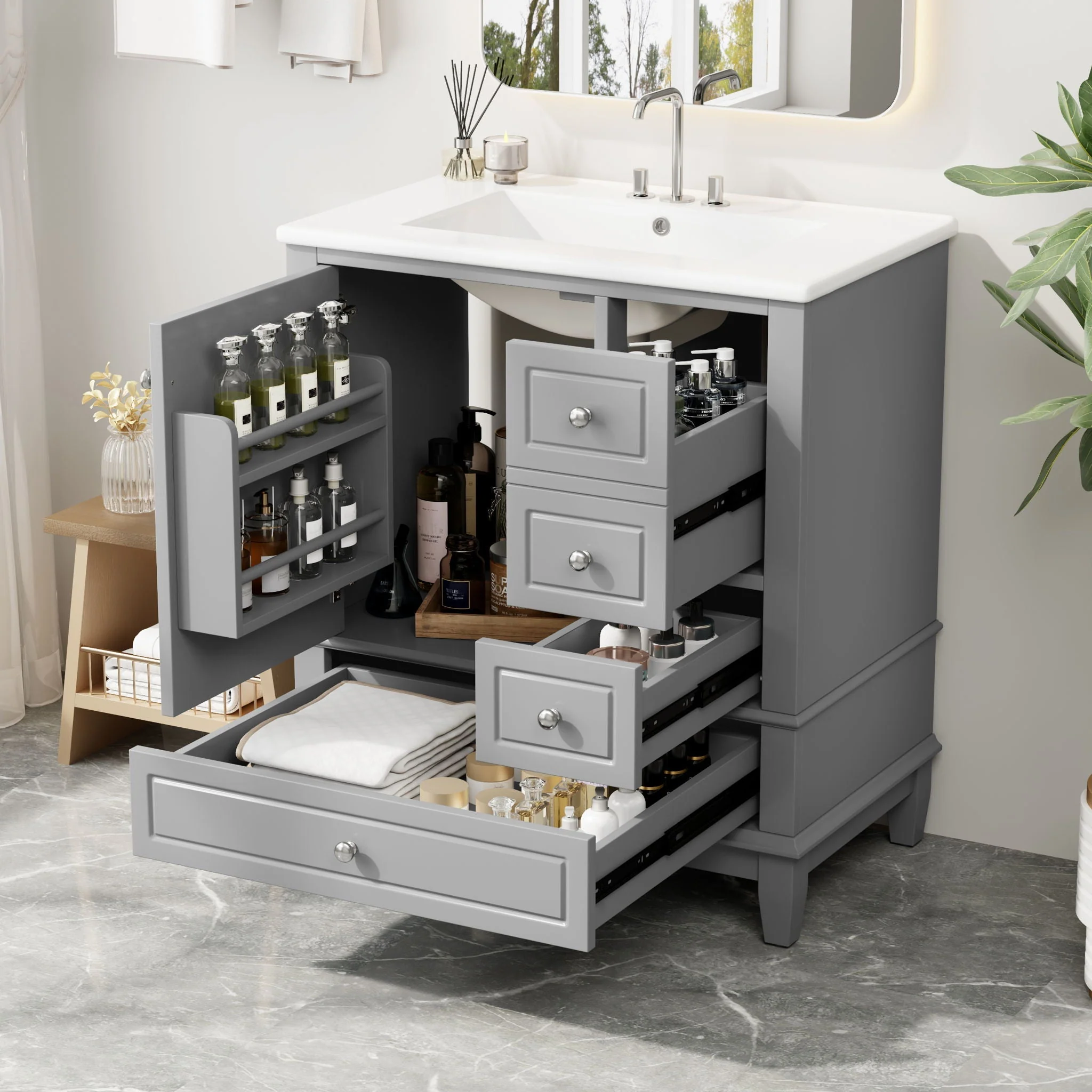 Freestanding Bathroom Vanity With Sink, Soft Close Door, 3 Drawers - Image 20