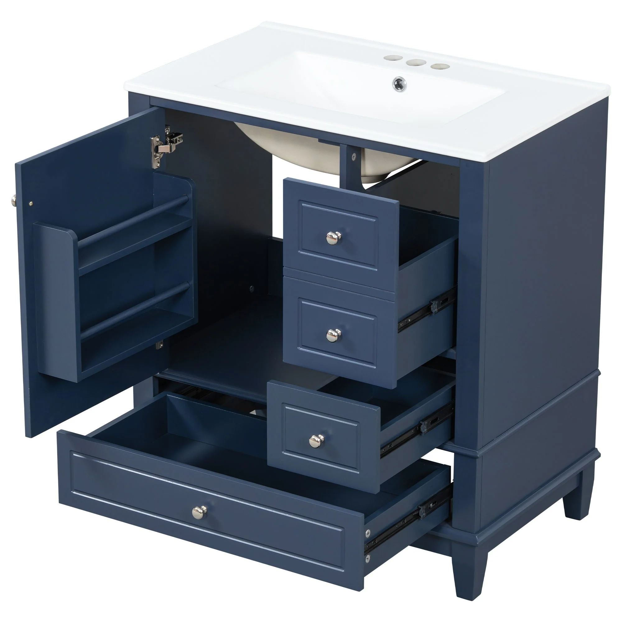 Freestanding Bathroom Vanity With Sink, Soft Close Door, 3 Drawers - Image 5