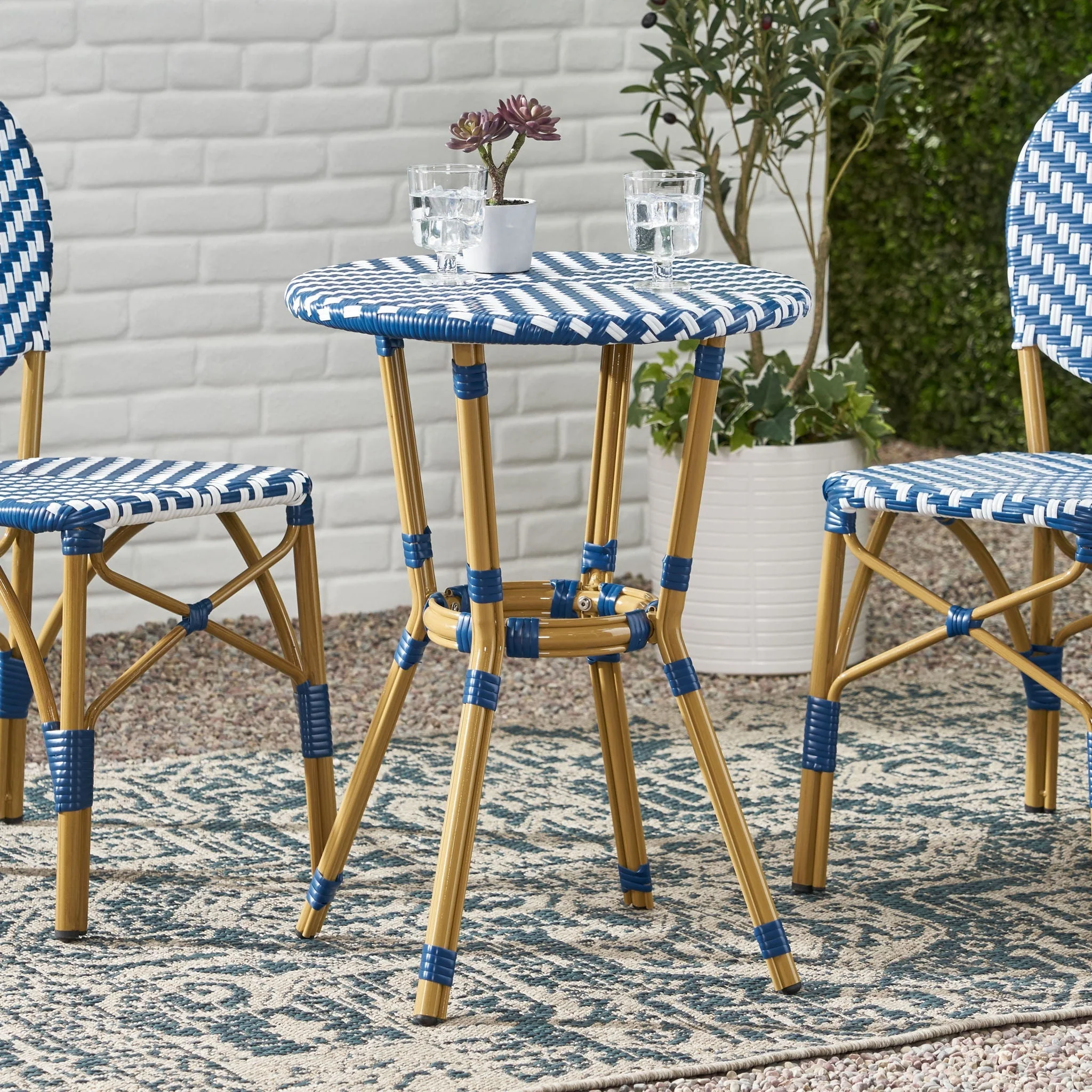 French Bistro Table Outdoor Elegance - White / Blue - Image 4