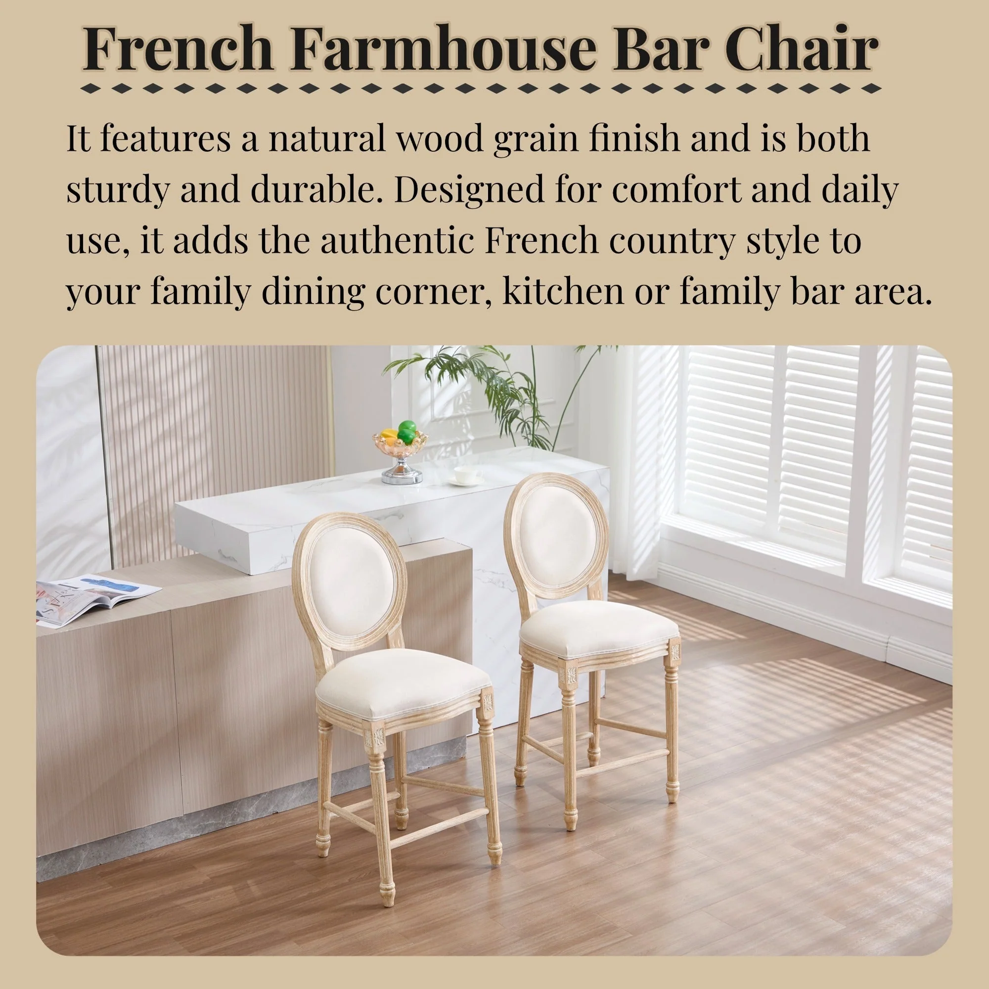 French Country 26'' Height Bar Chairs Set of 2 - Image 2