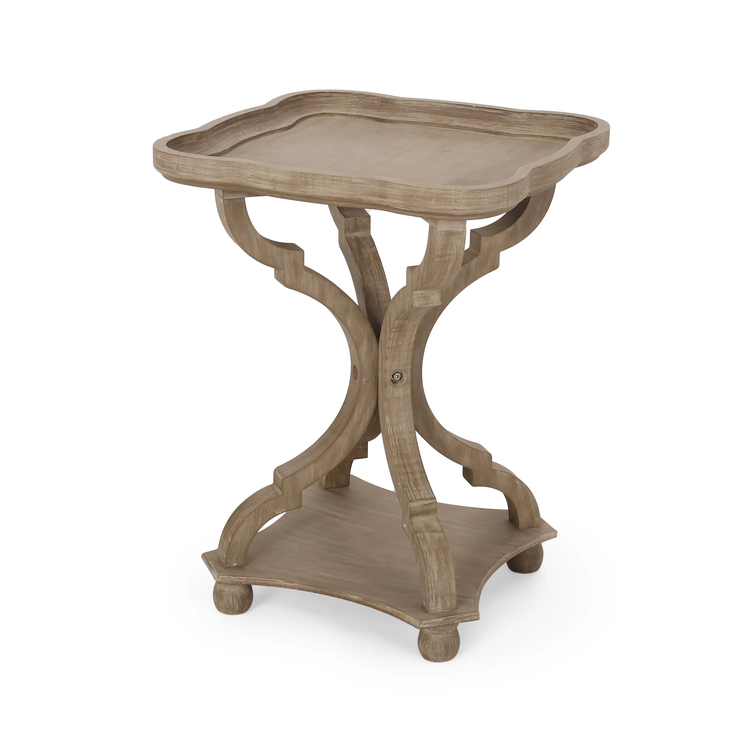 French Country Accent Table with Hourglass Design in Natural MDF - Image 5