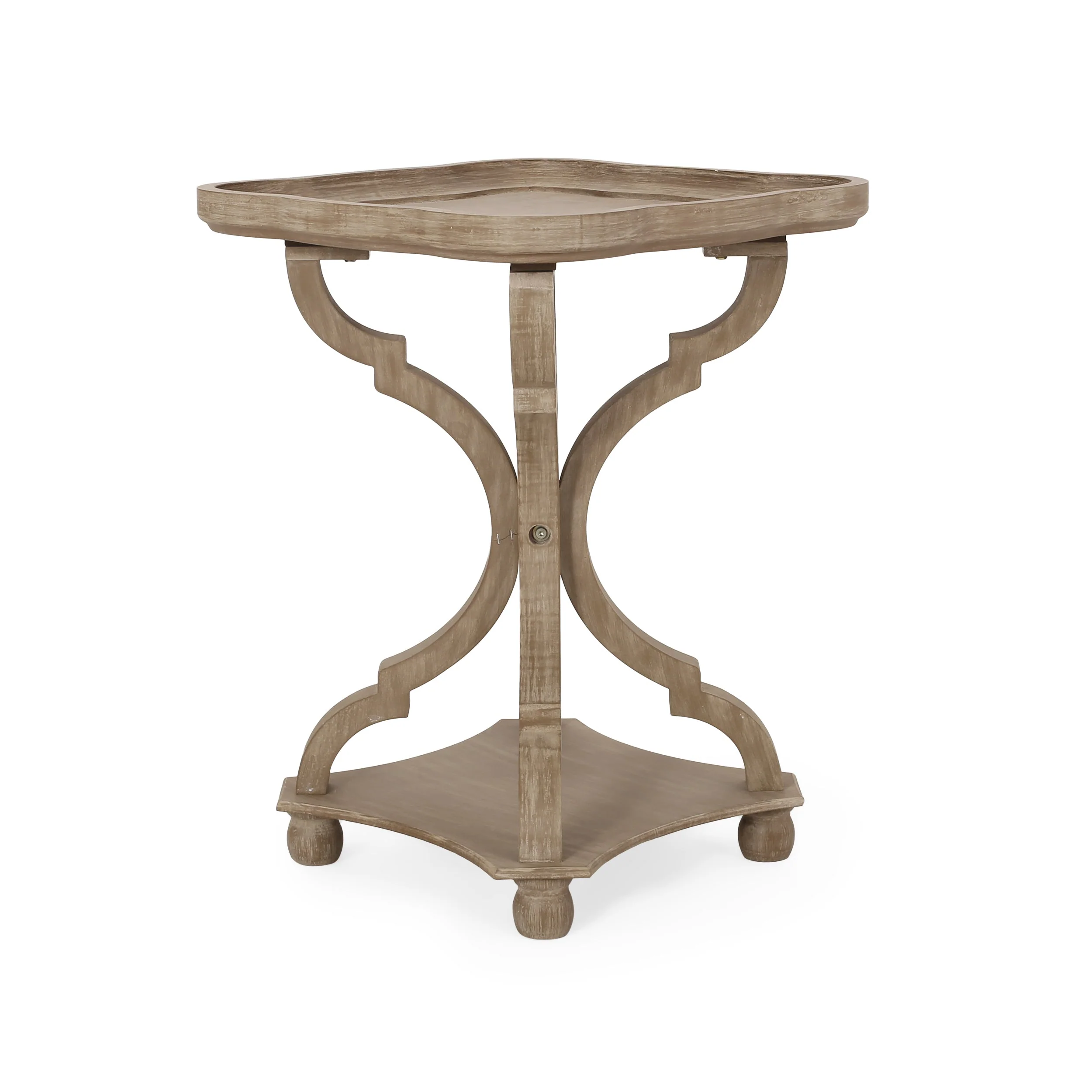 French Country Accent Table with Hourglass Design in Natural MDF - Image 6