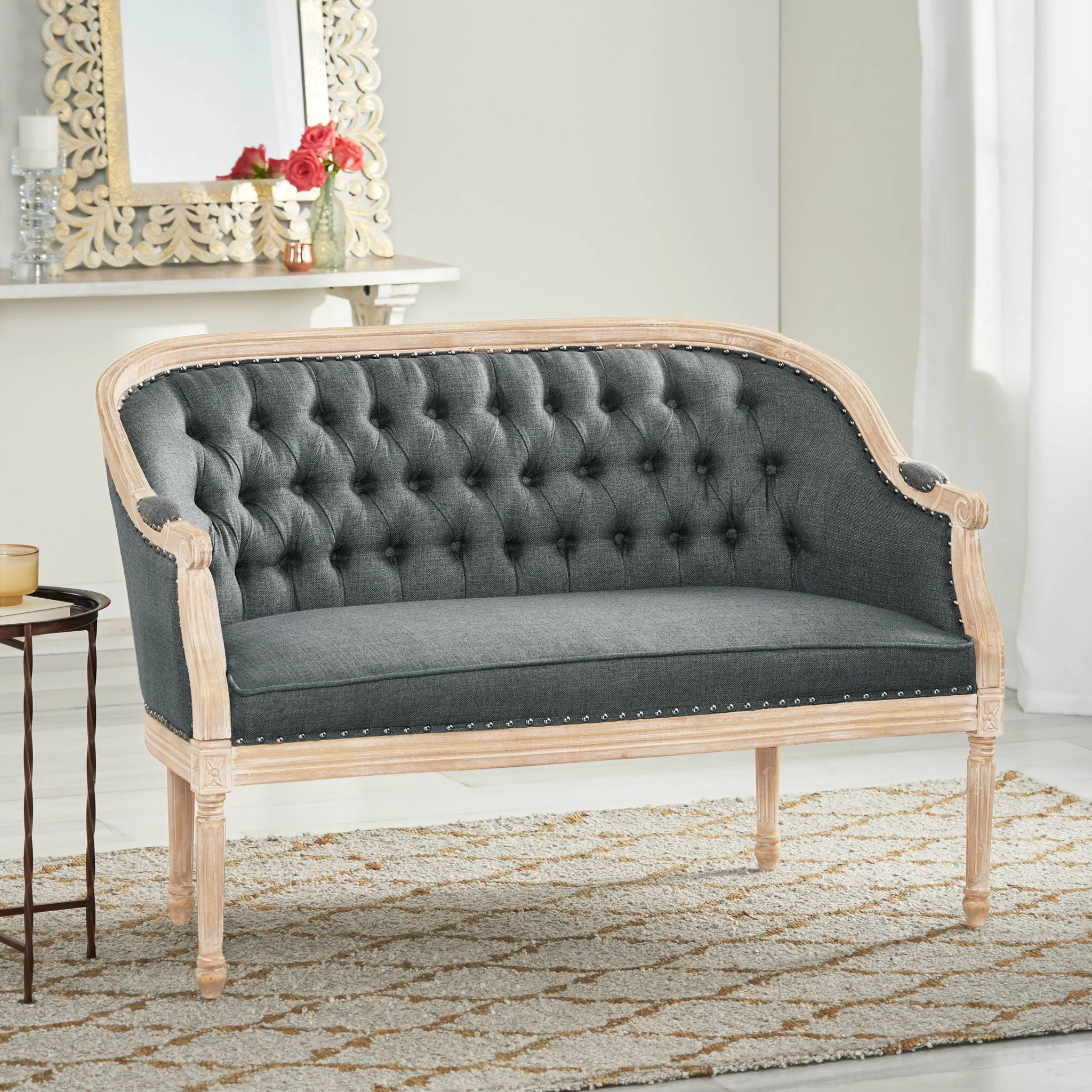 French Country Chesterfield Style Tufted Loveseat - Image 10