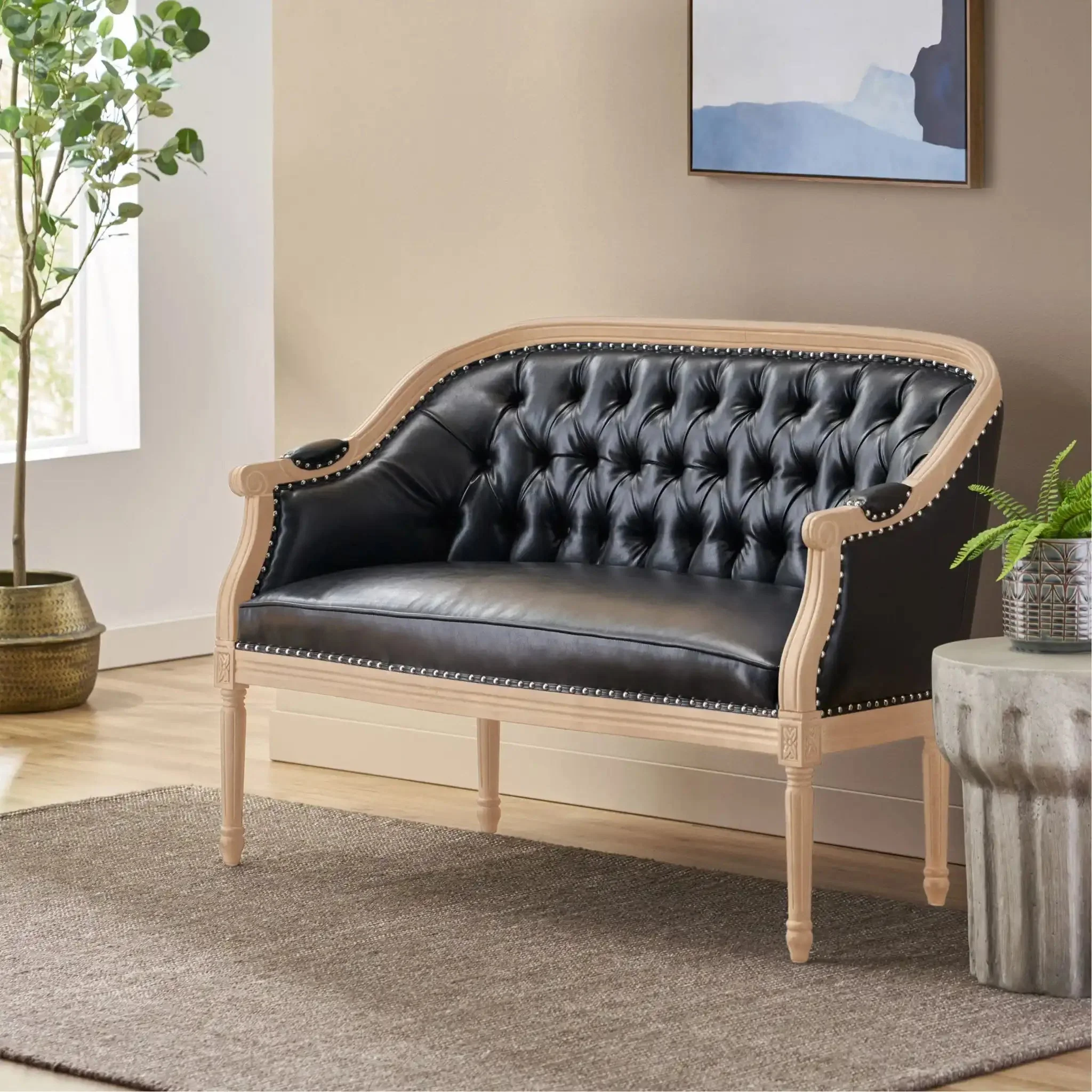 French Country Chesterfield Style Tufted Loveseat - Image 11