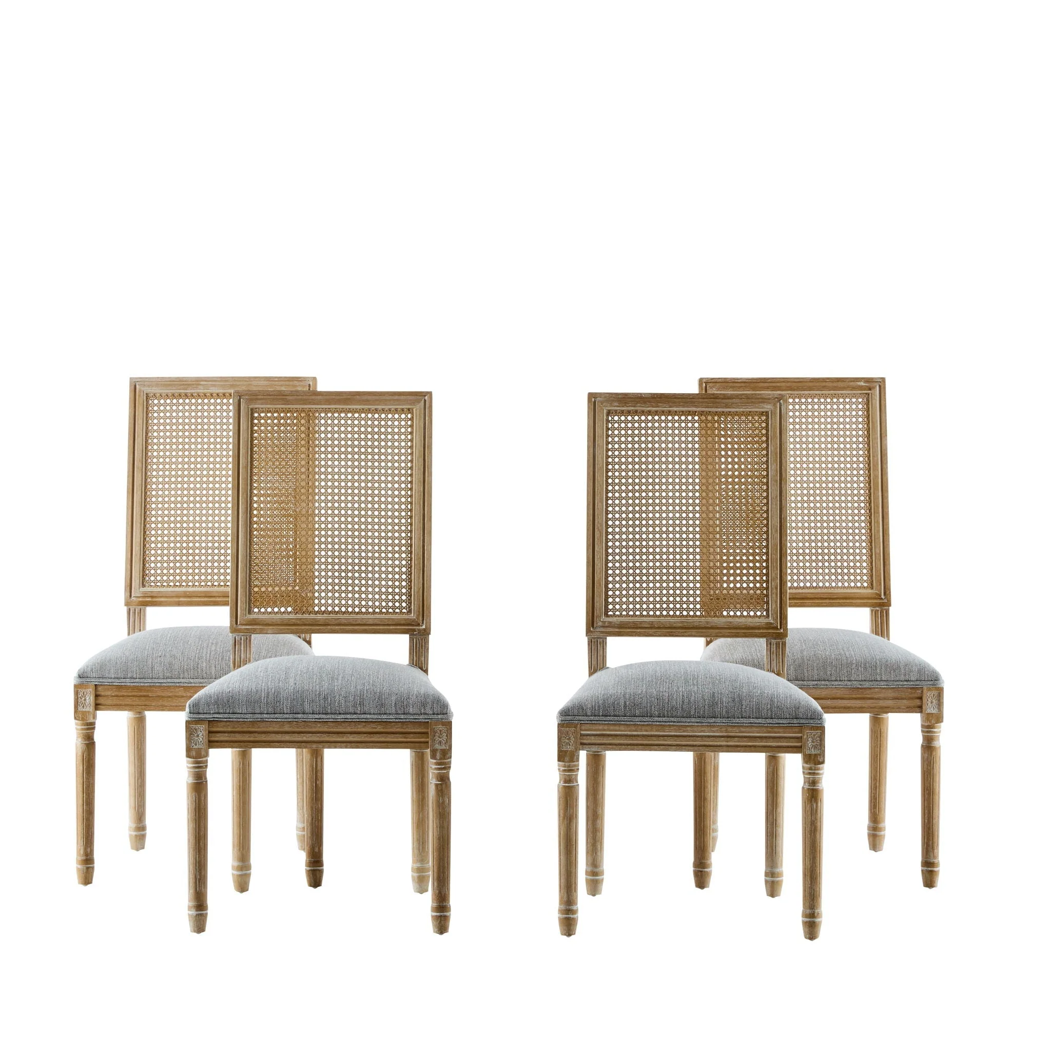 French Country Dining Chair With Rectangular Cane Backrest And Smooth Upholstered Seating - Image 10